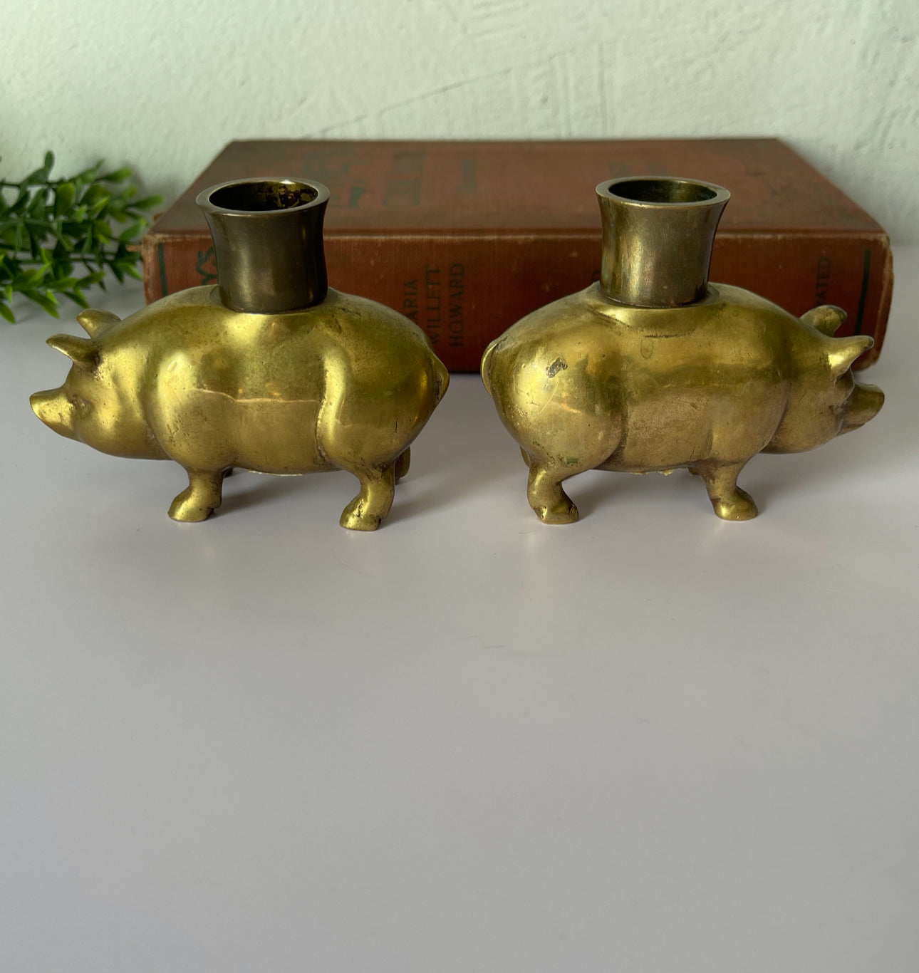 Vintage Brass Pig Candlestick Holders-A Pair by Fritz Brass