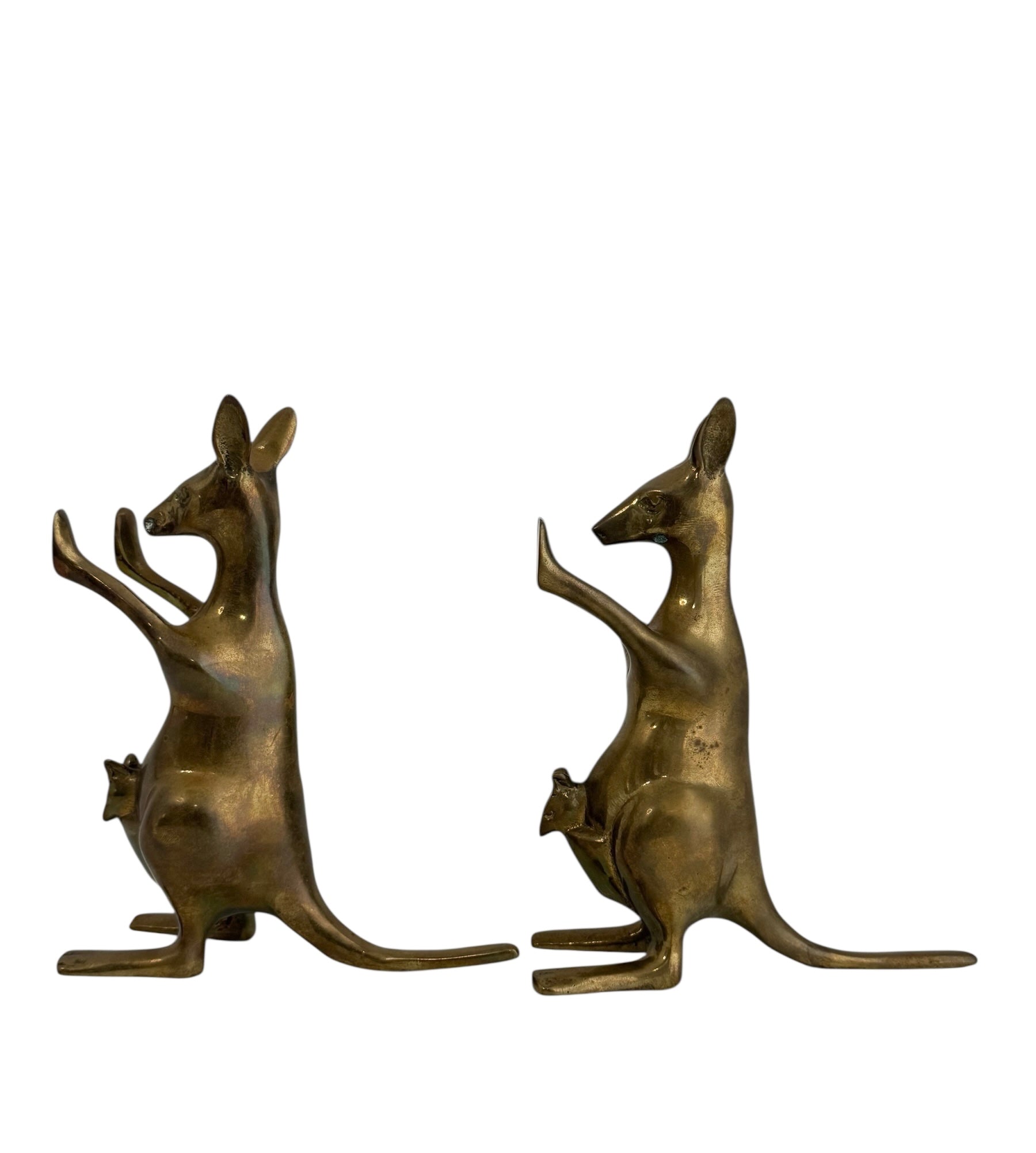 Vintage Brass Kangaroo Bookends with Joeys – Mid-Century Modern Set