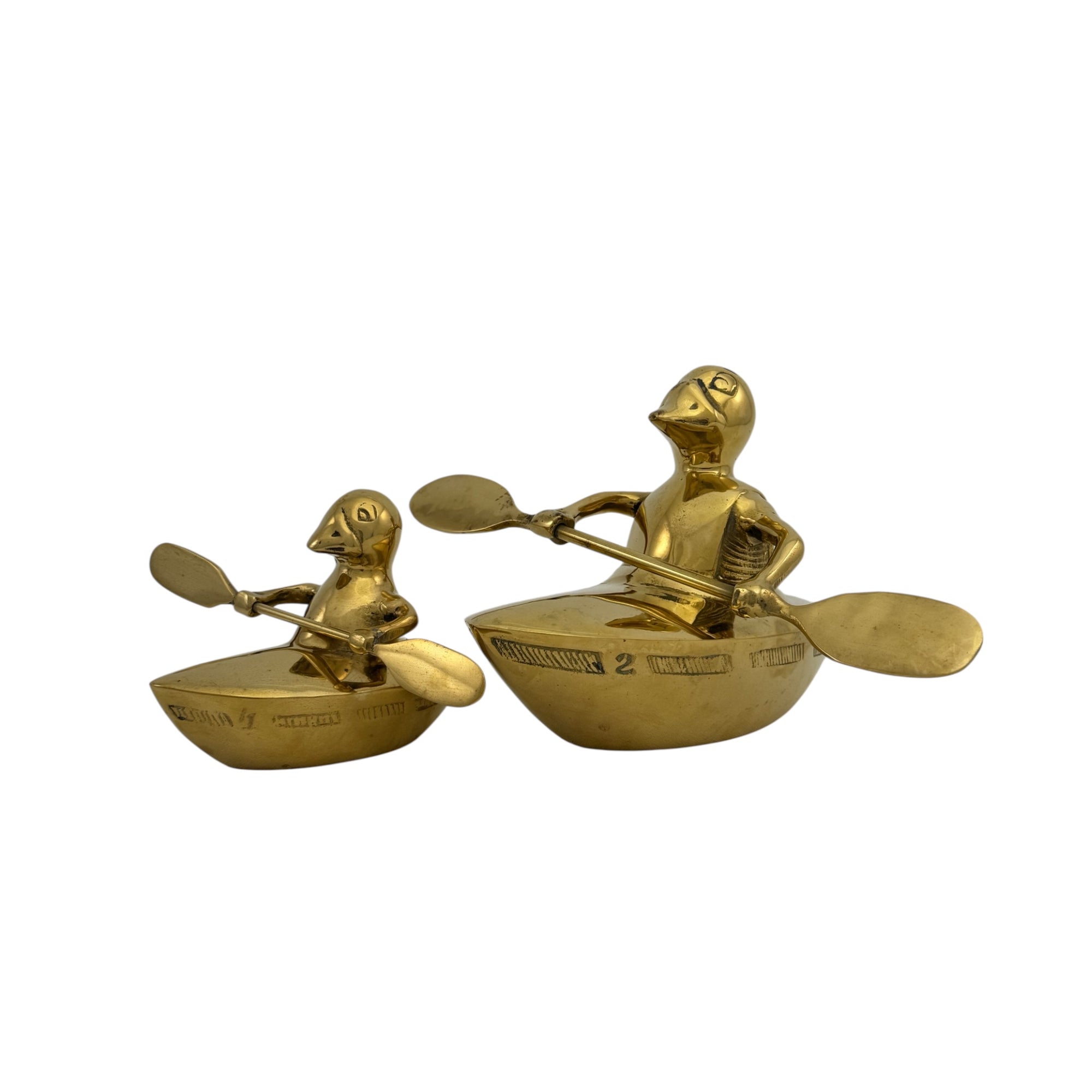 Vintage Brass Duck and Duckling Paddling Boats-A Pair