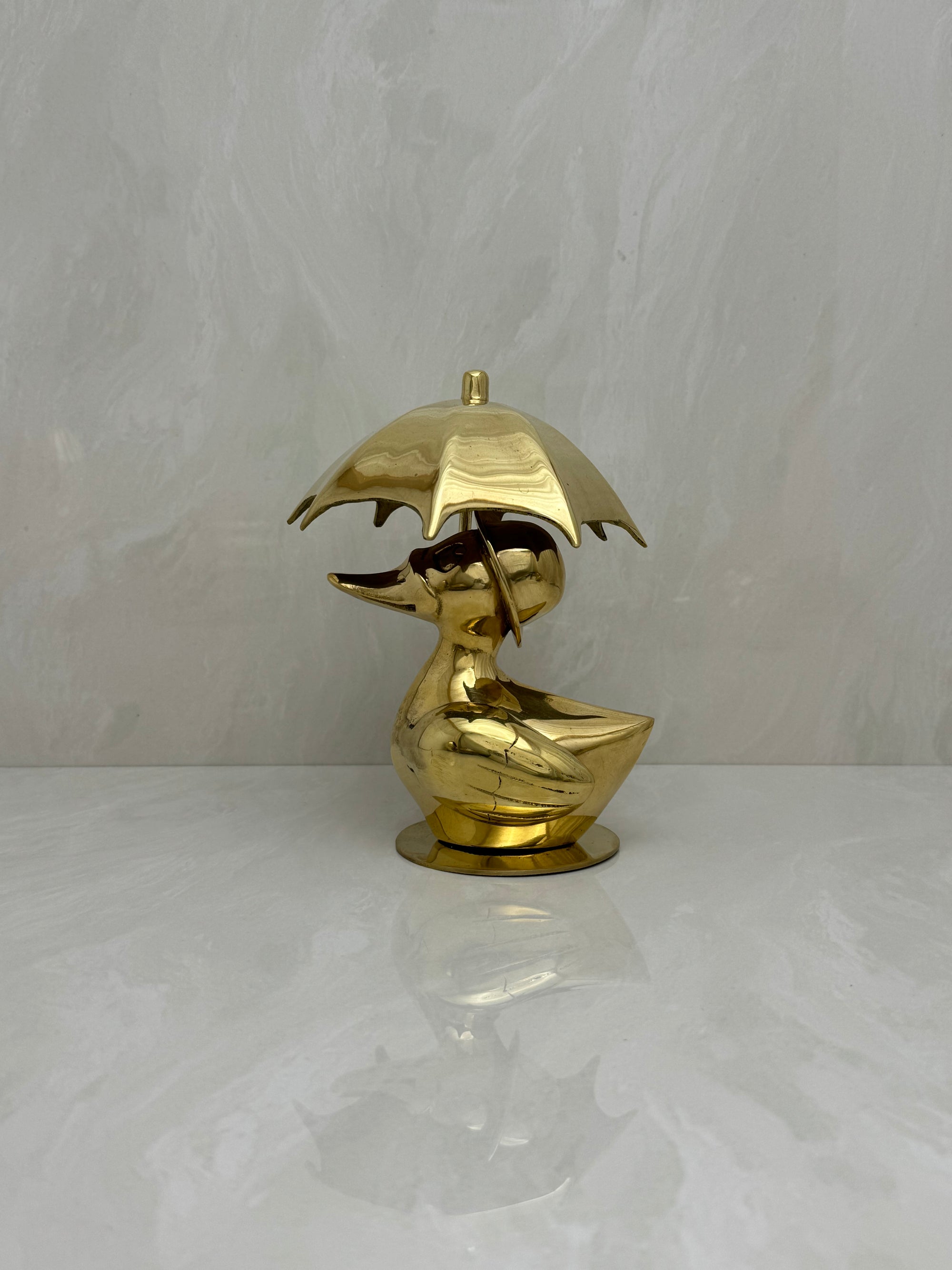 Vintage Brass Duck Under Umbrella