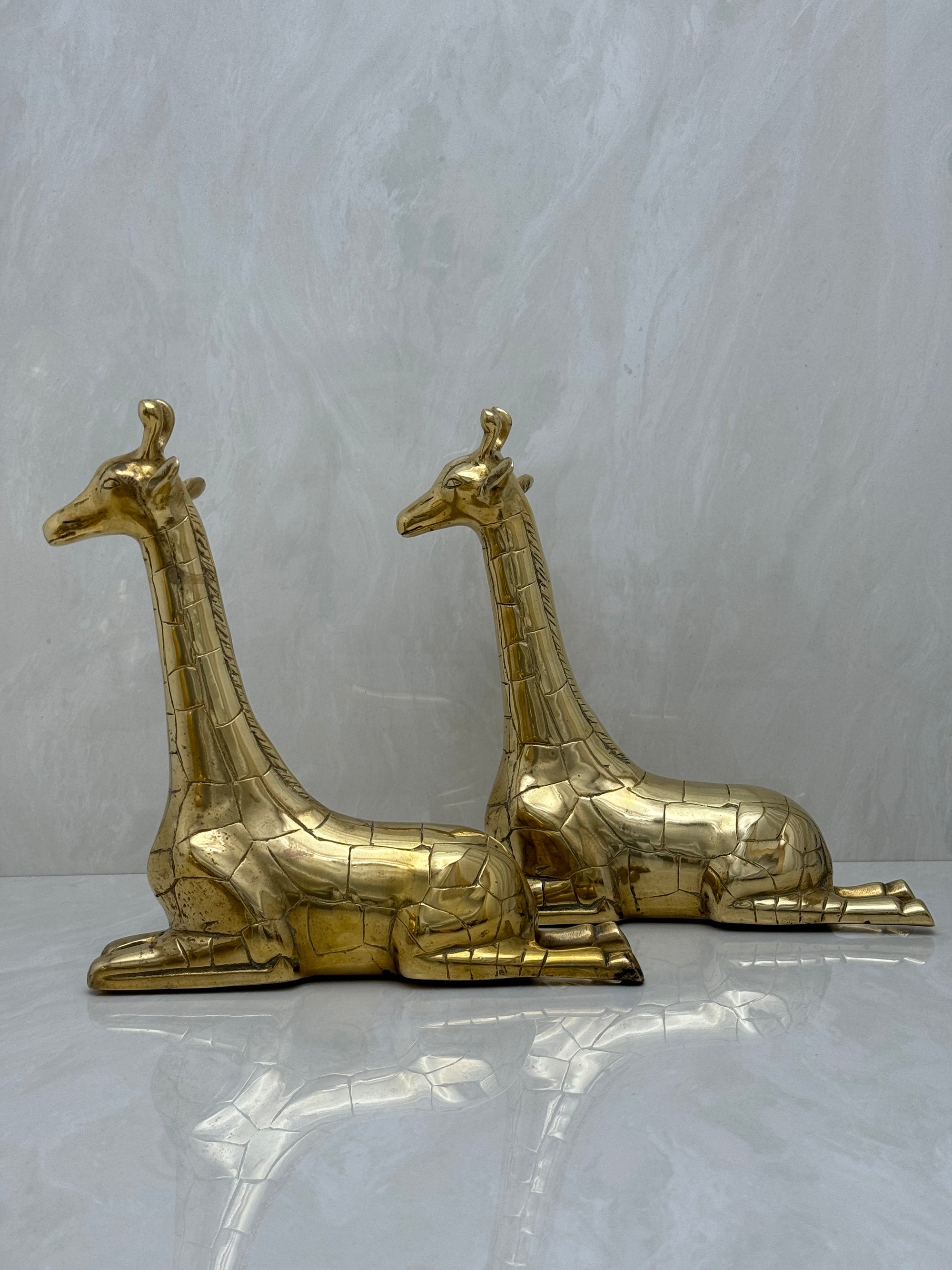 Vintage Brass Sitting Giraffes-A Pair