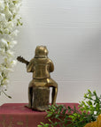 Melodic Croak: Vintage Brass Frog Guitarist on Stump Playing Guitar-Figurine