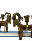 Exceptional Pair of Vintage Four-Headed Ram Brass Candleholders – MCM Sculptural Decor | Hollywood Regency Masterpieces