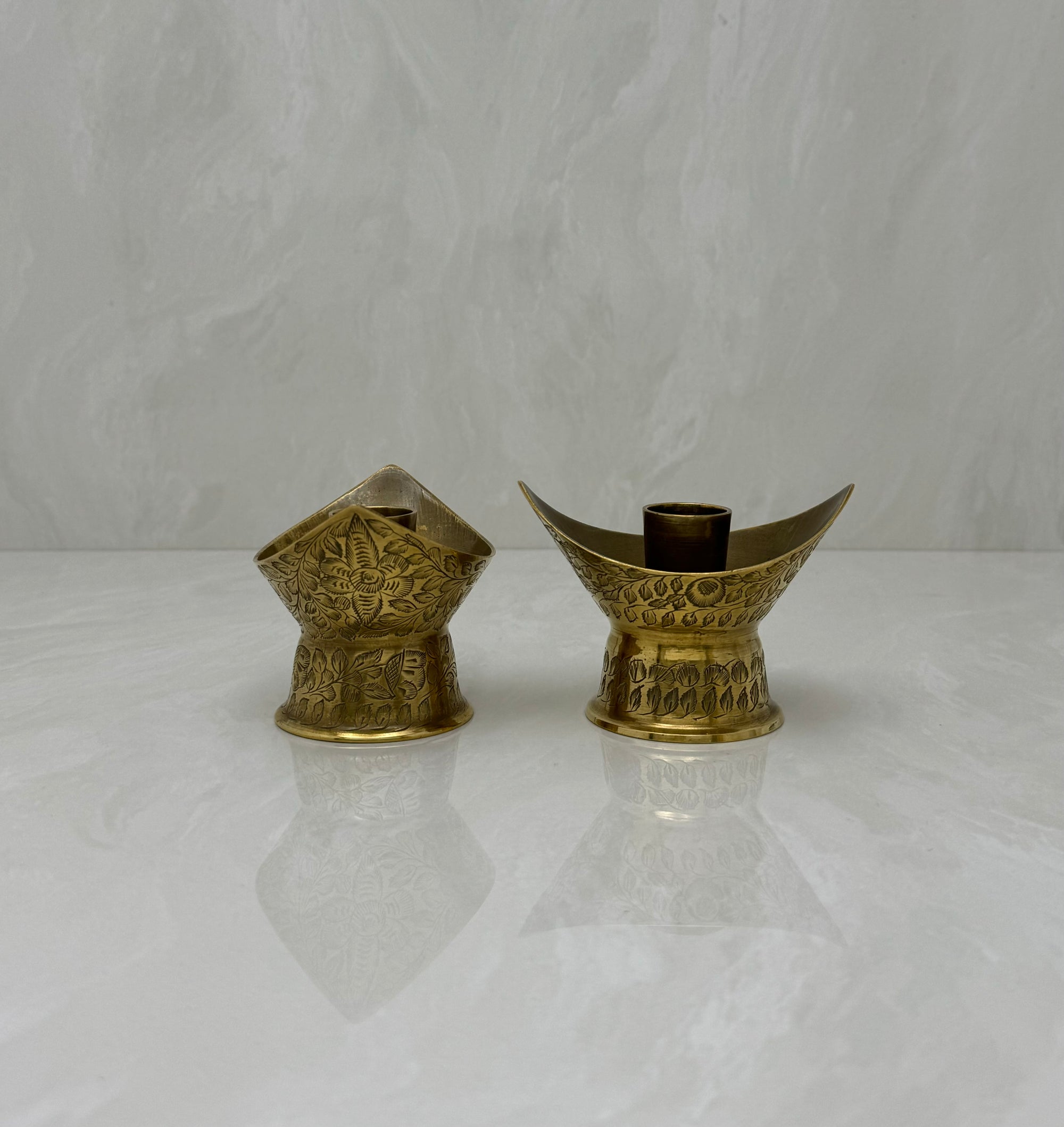 Vintage Brass Hand Etched Candle Holders-A Pair