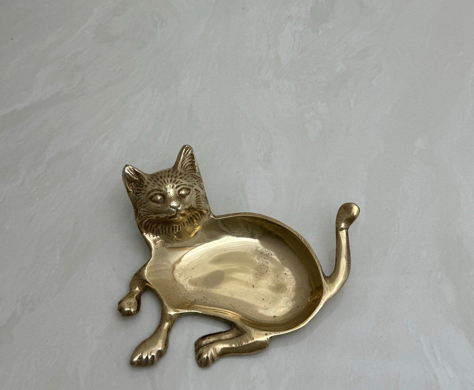Vintage Brass Cat Shaped Ring Or Small Trinket Dish