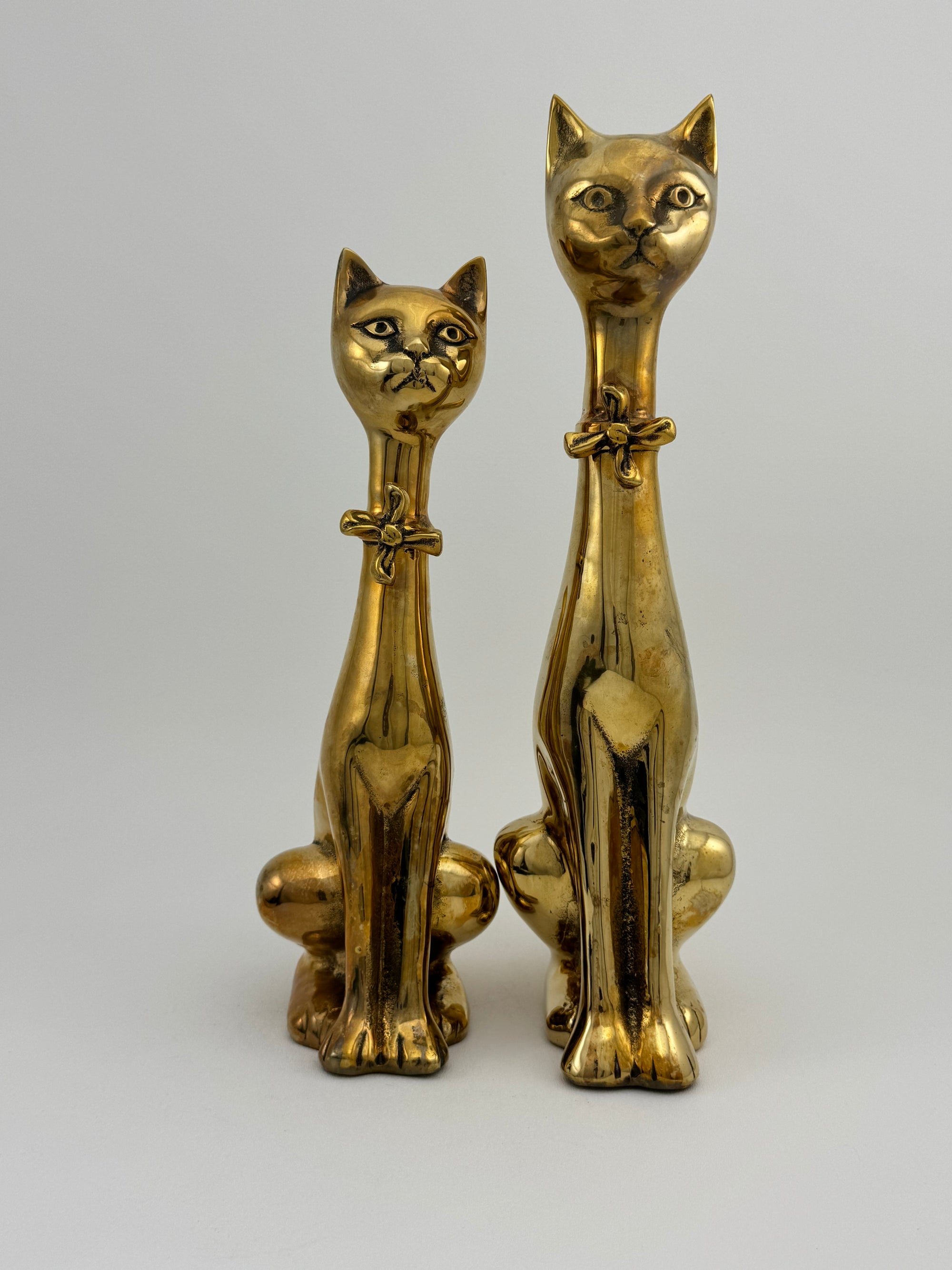 Large Vintage Brass Cats With Bow Tie-A Pair
