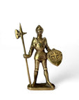Vintage Brass Knight in Armor with Shield and Halberd Figurine