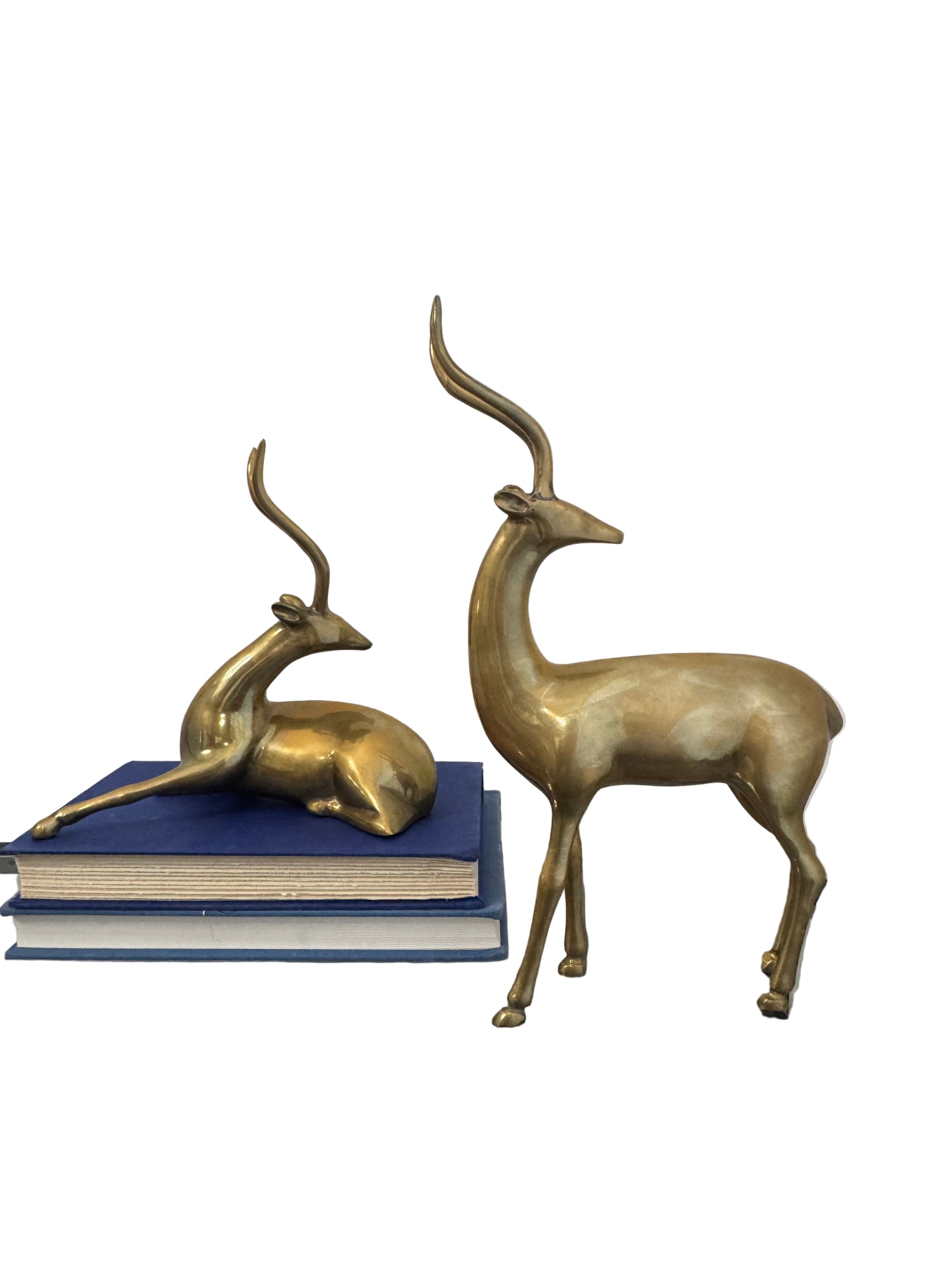 Vintage Mid-Century Brass Antelope Sculptures – Pair