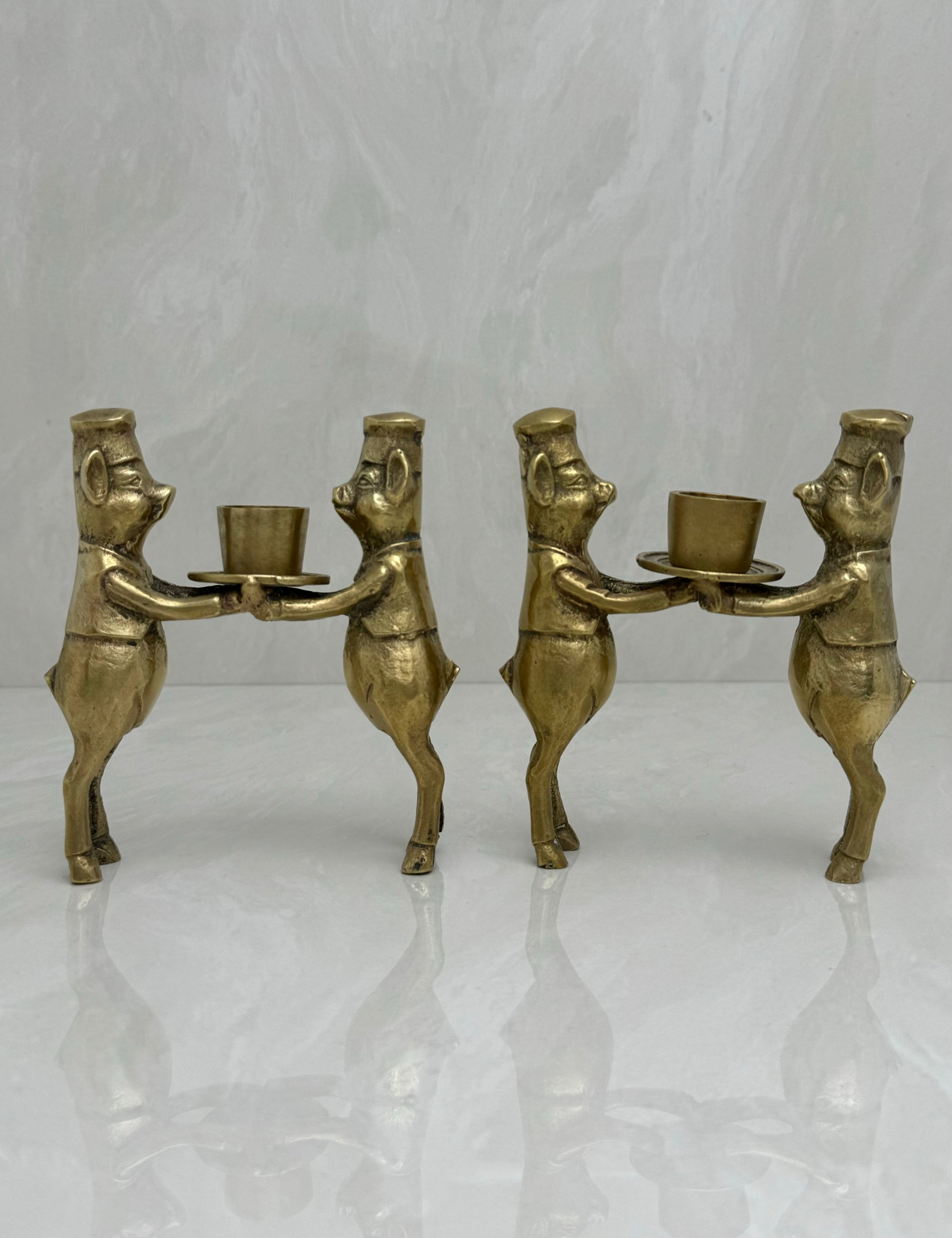 Vintage Bronze Pig Chef Candleholders-A Pair