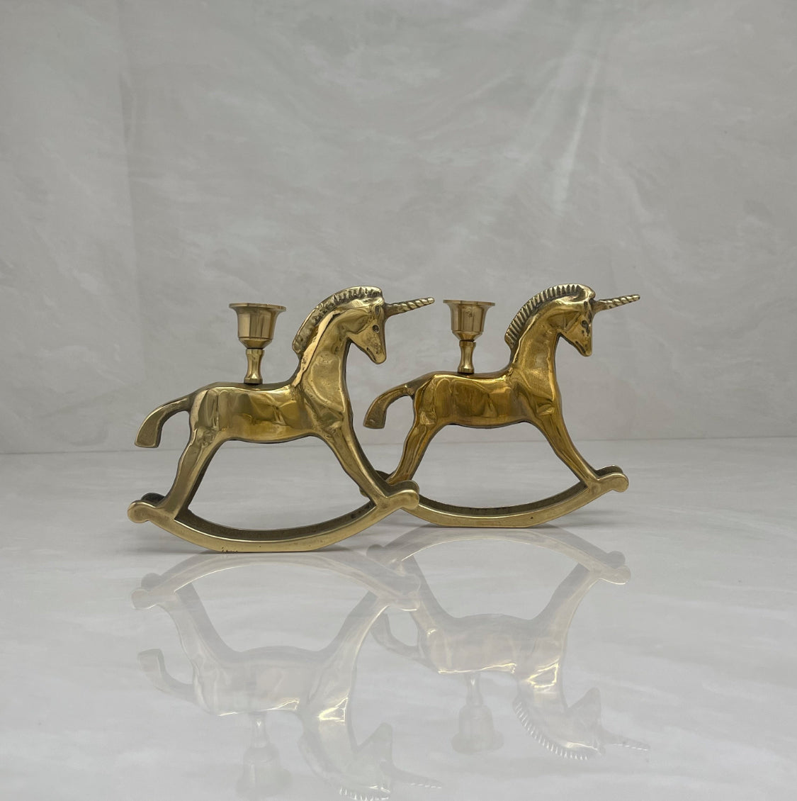 Vintage Brass Unicorn Candleholders-A Pair