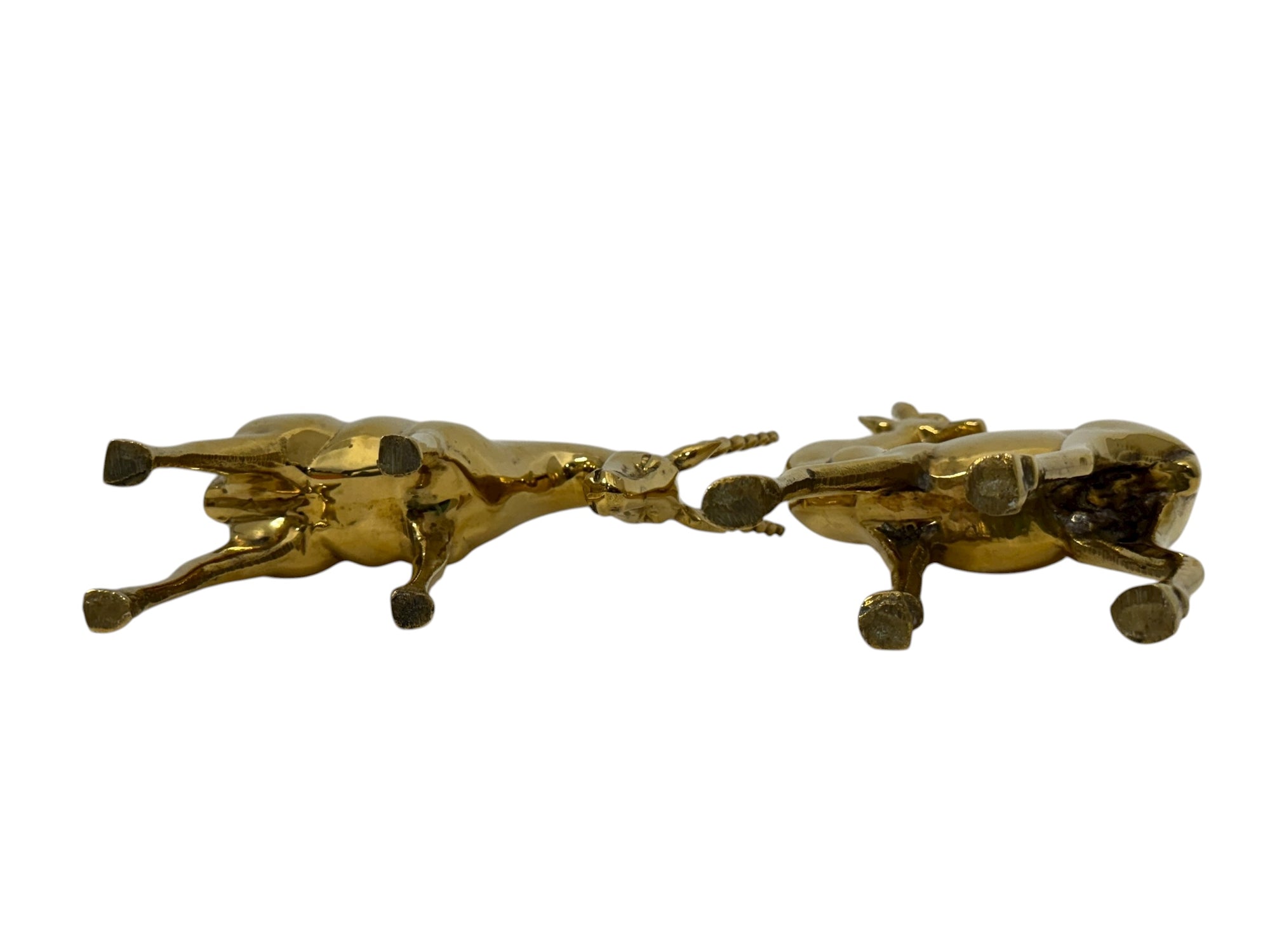 Rare Vintage Polished Brass Gazelle Pair | Mid-Century Modern Antelope Sculptures