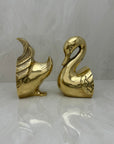 Vintage Brass Swan Bookends- A Pair