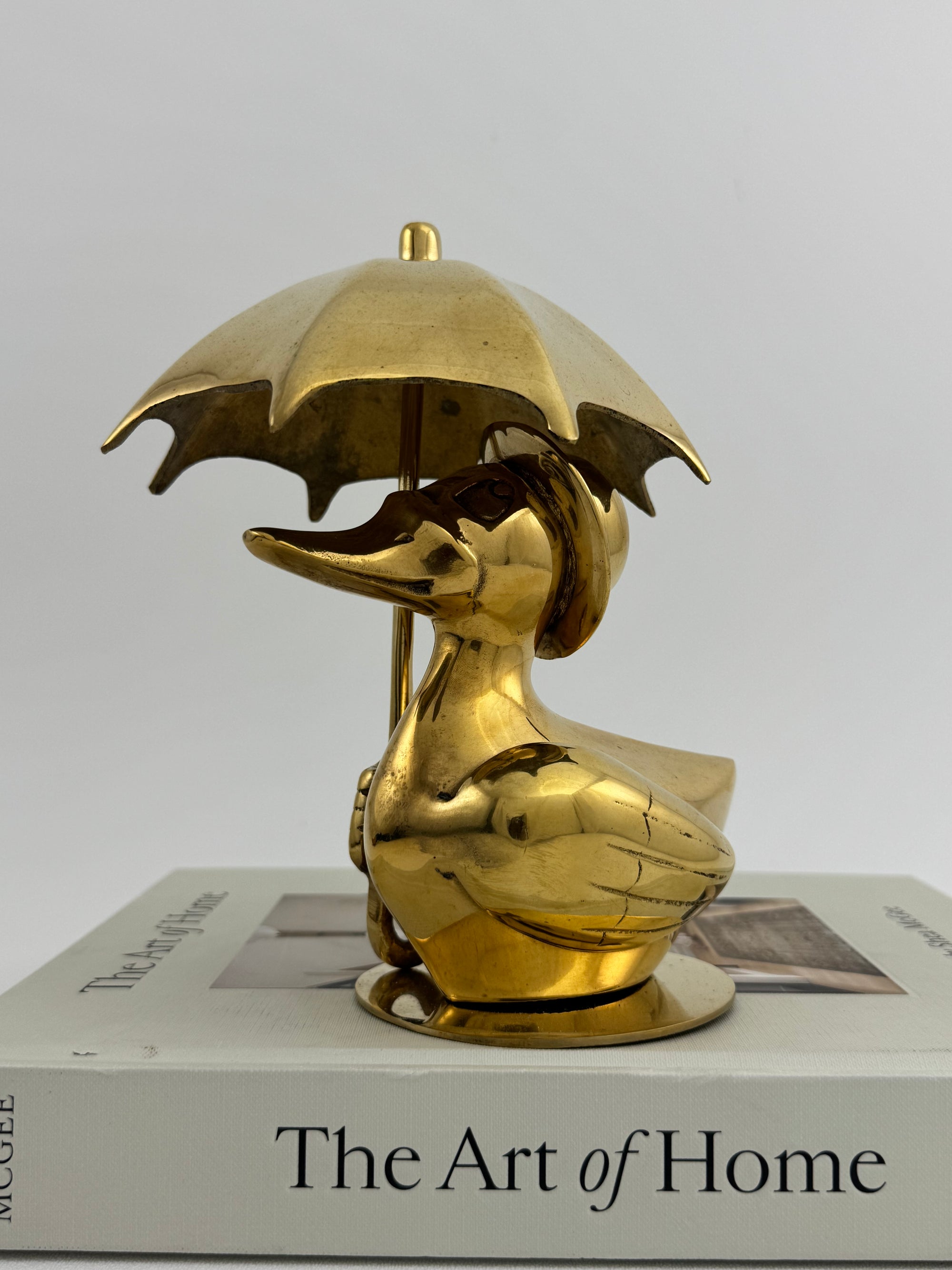 Vintage Brass Duck Under Umbrella