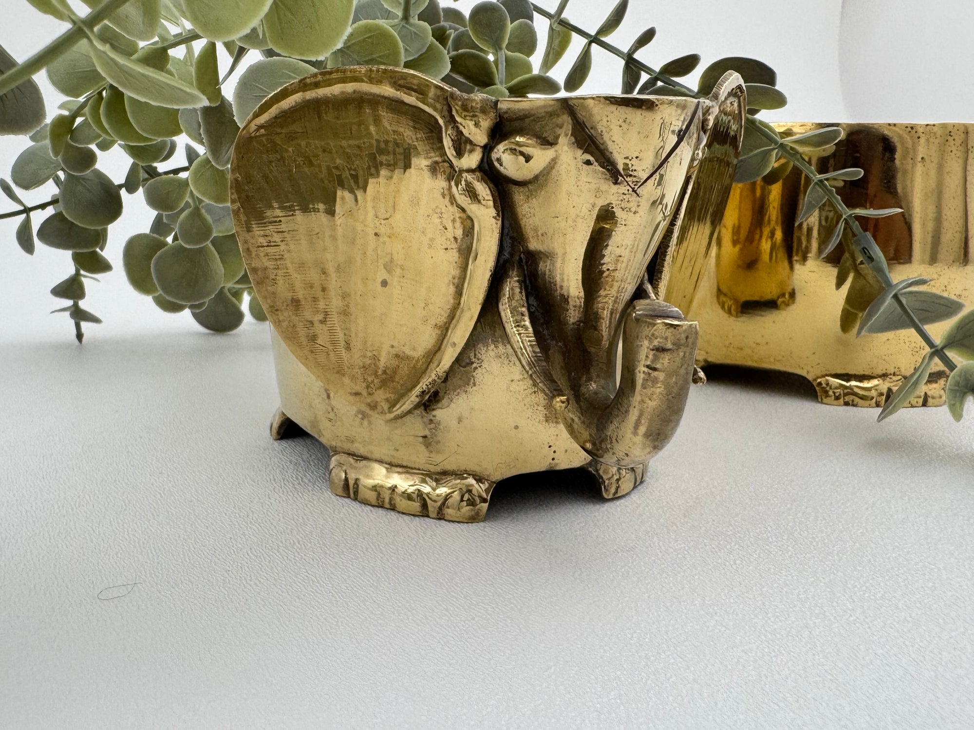 Vintage Brass Elephant Cachepots- A Pair