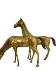 Large Vintage Brass Horse Sculptures – Grazing and Standing Pair (14.5 and 13.5 inches long)