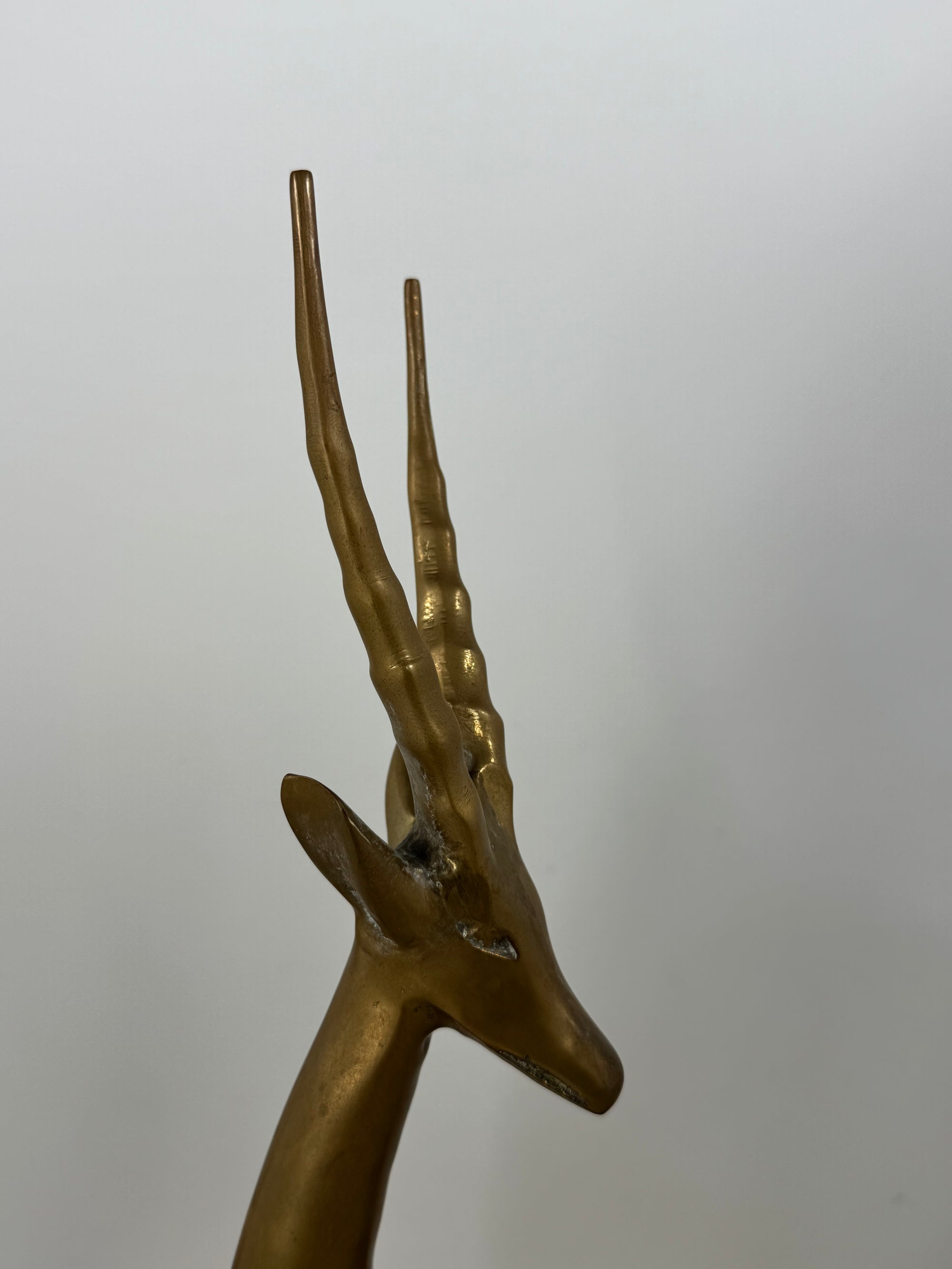 Dolbi Cashier Style Brass Gazelle Sculpture – 19” Tall Mid Century Modern Antelope – Statement Safari Decor