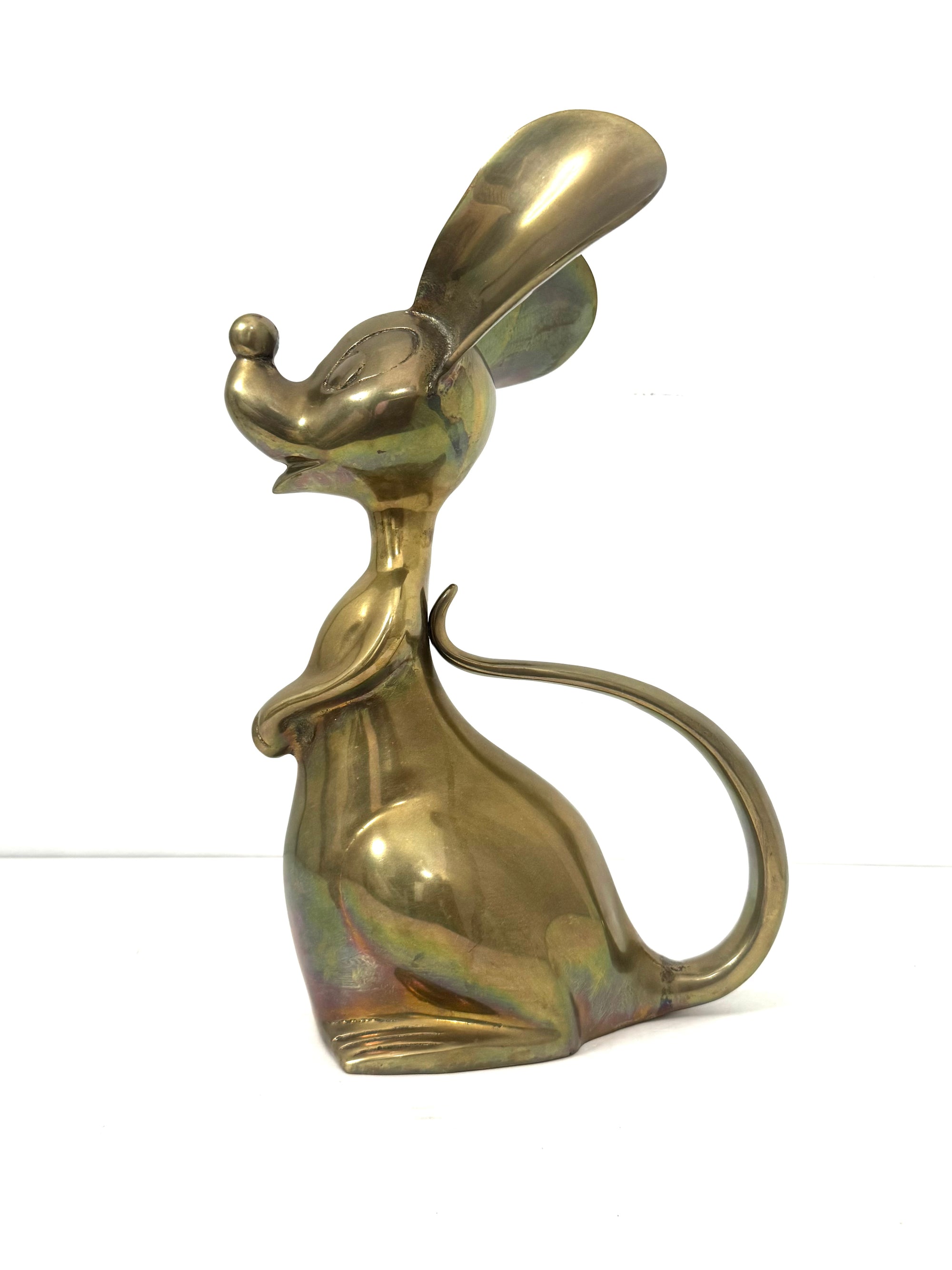 Grand Vintage Mid-Century Modern Brass Mouse Sculpture — Oversized Whimsical Art Accent