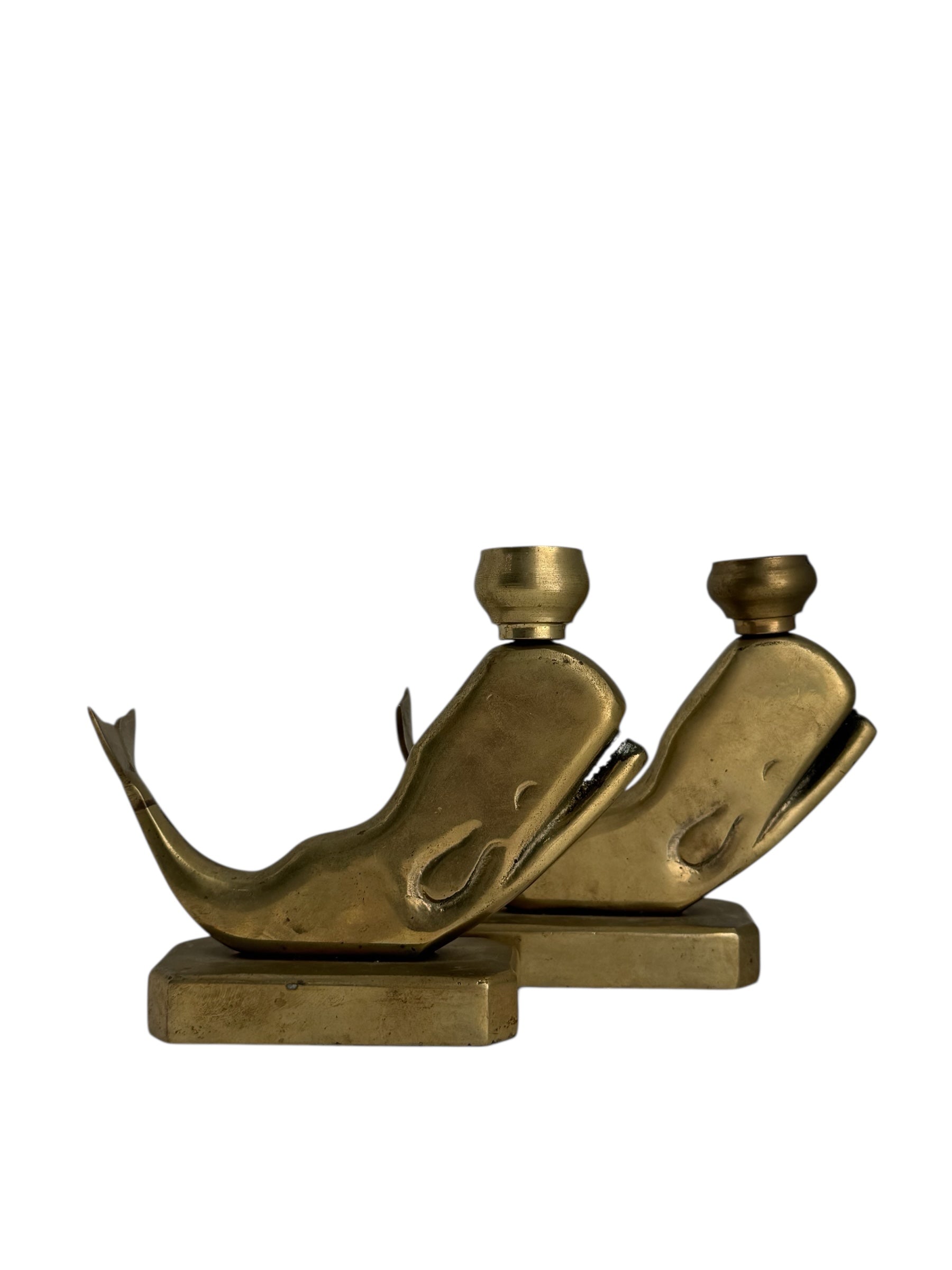 Vintage Brass Whale Candle Holders – Set of 2