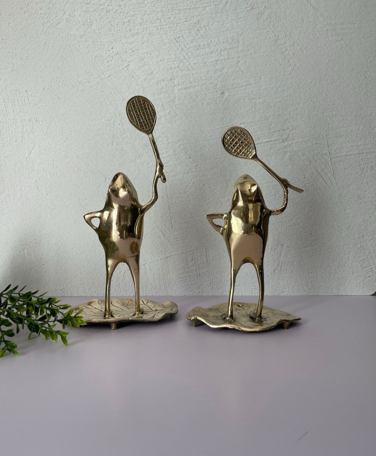 Vintage Brass Tennis Playing Frogs-A Pair