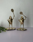 Vintage Brass Tennis Playing Frogs-A Pair