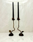 Vintage Brass Single Flower Stem Candle Holders - A Pair