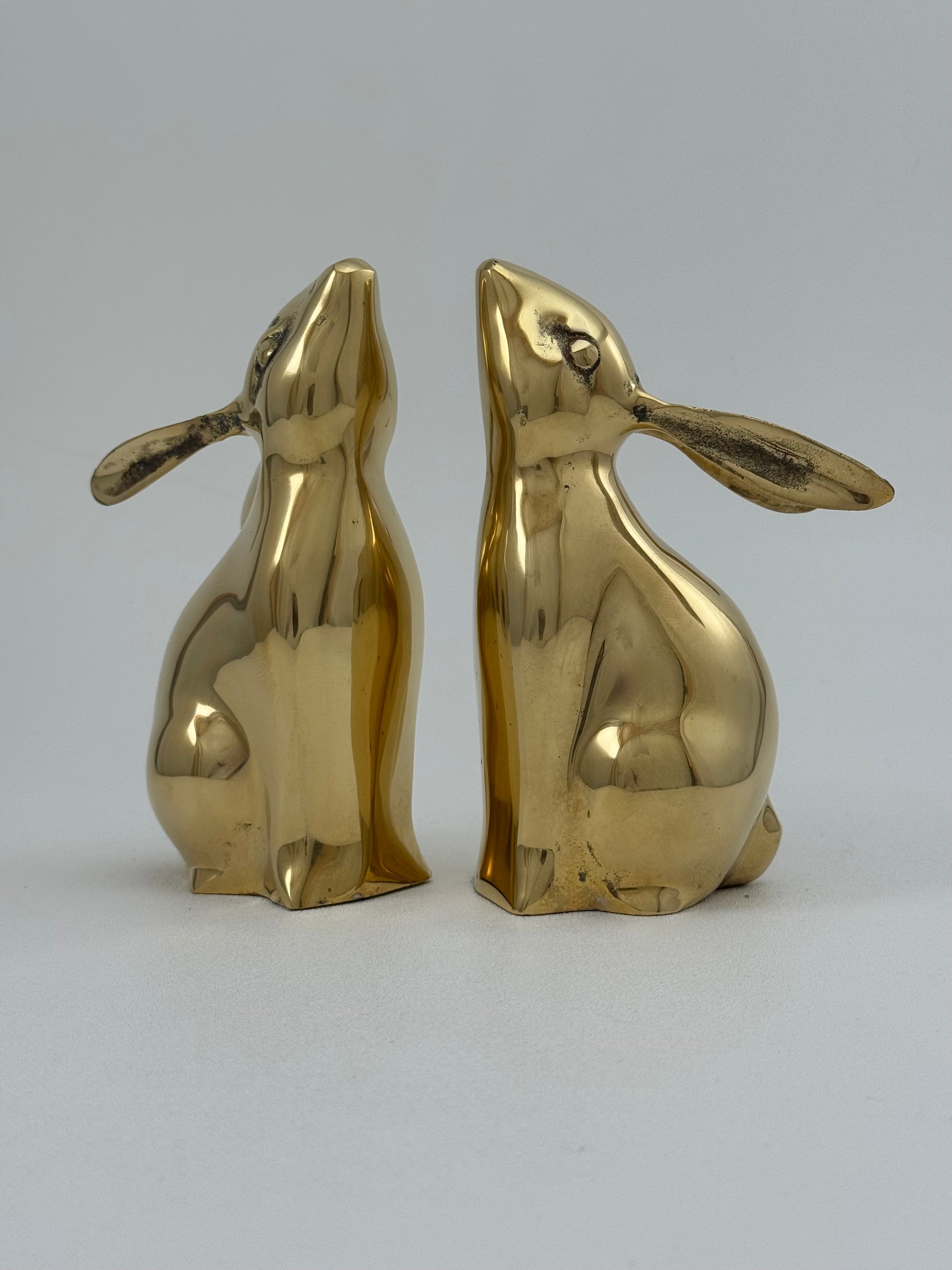 Pair of Vintage Brass Moon-Gazing Bunny Bookends