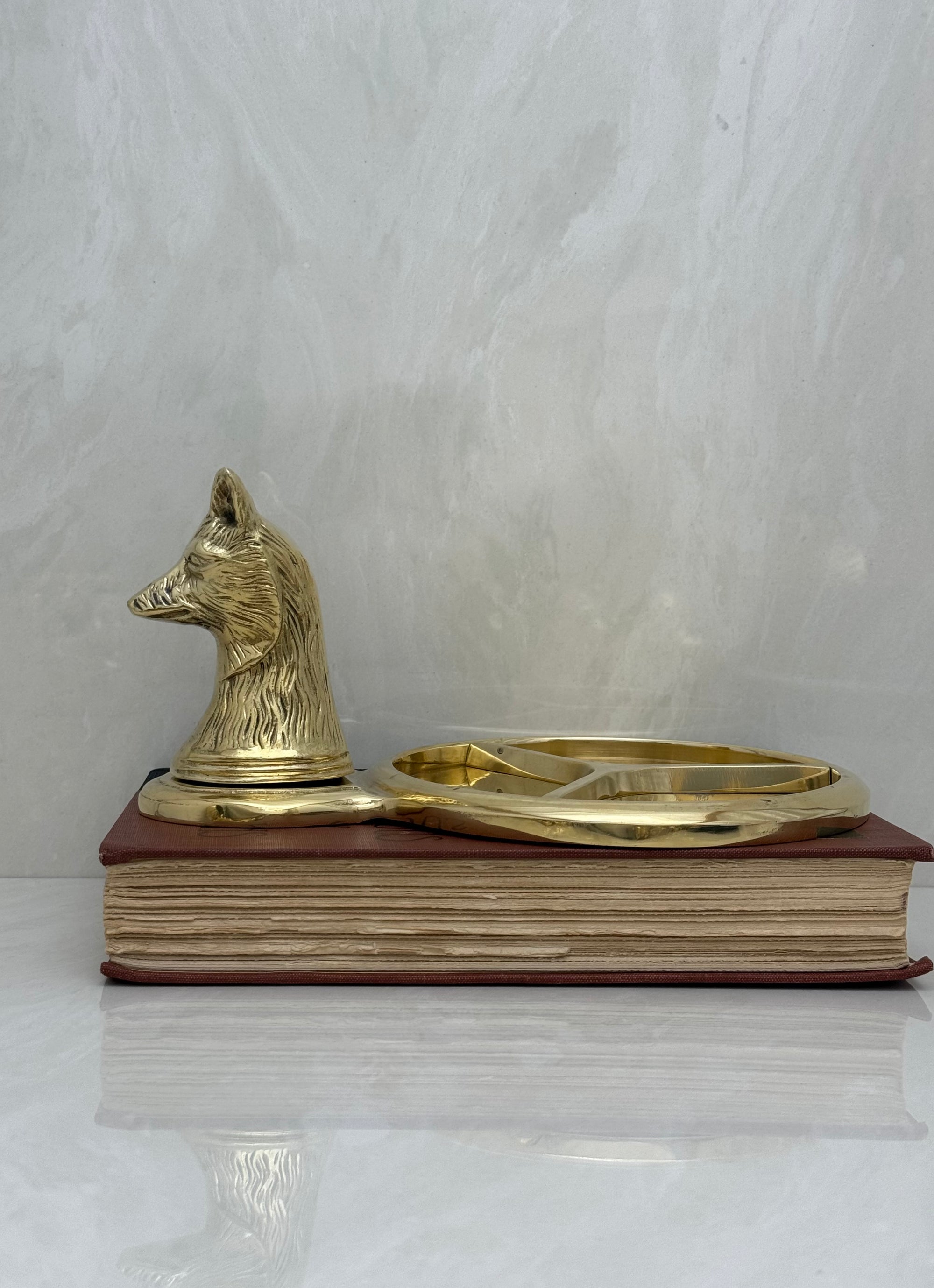 Vintage Brass Fox Head Dresser Tray