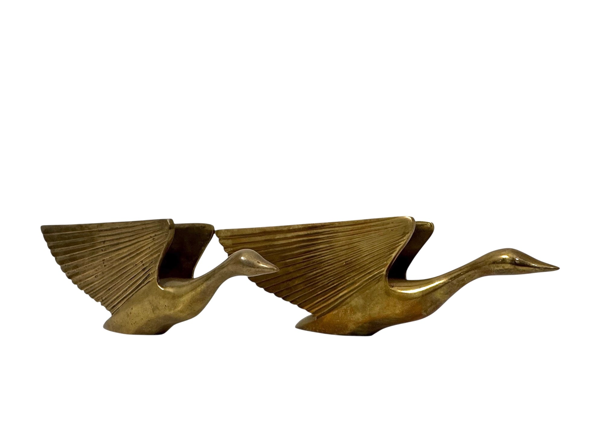Vintage 1987 Kinder Harris Brass Flying Geese Sculptures – Mid-Century Modern Bird Figurines – Made in Korea