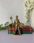 Vintage Brass Knight in Armor with Shield and Halberd Figurine