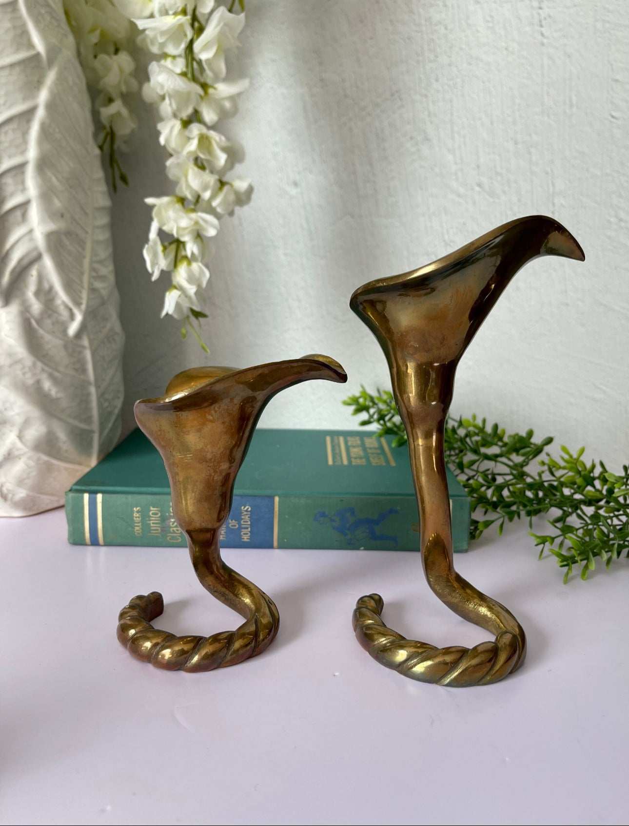 Vintage Brass Tulip Candlestick Holders-A Pair