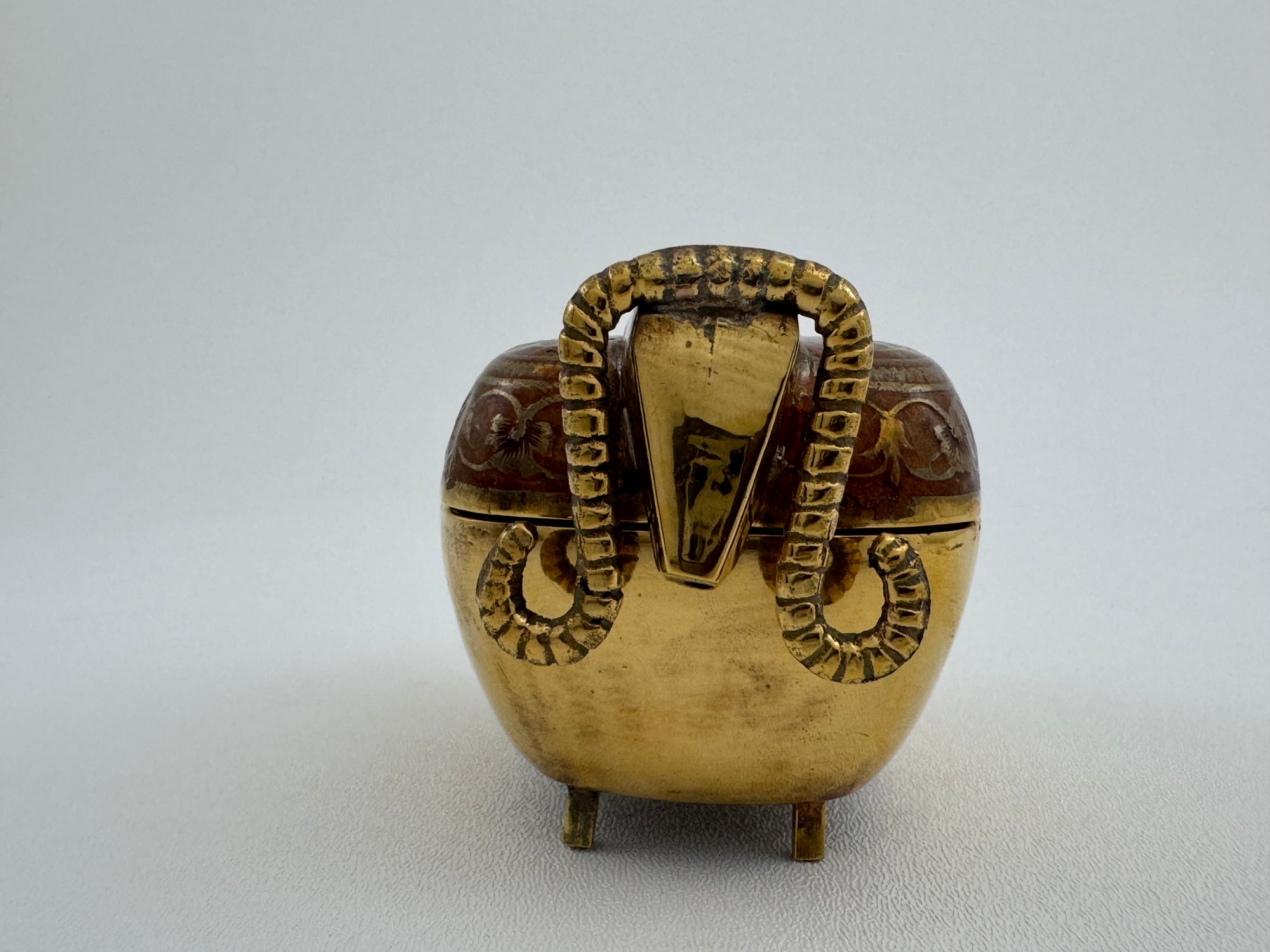 Vintage Brass Goat Trinket Dish With Enameled Etchings