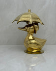 Vintage Brass Duck Under Umbrella