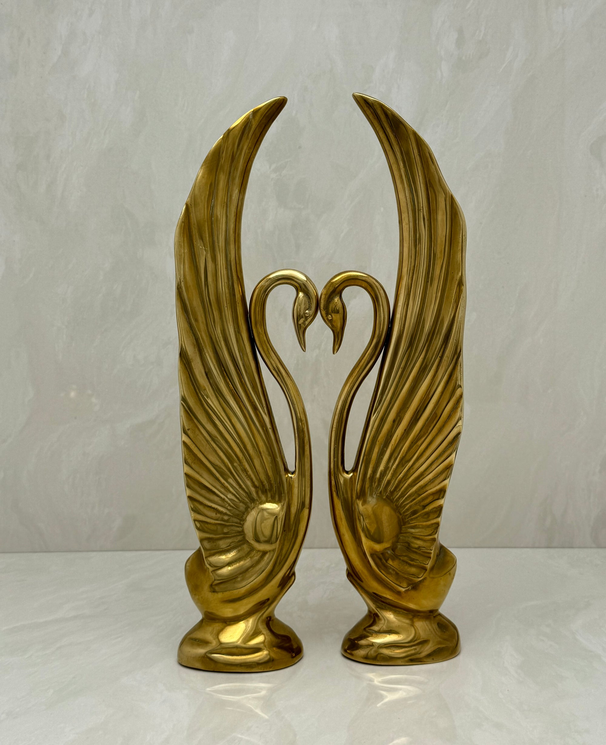 Tall Vintage Brass Swans-A Pair by Dolbi Cashier