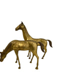 Large Vintage Brass Horse Sculptures – Grazing and Standing Pair (14.5 and 13.5 inches long)