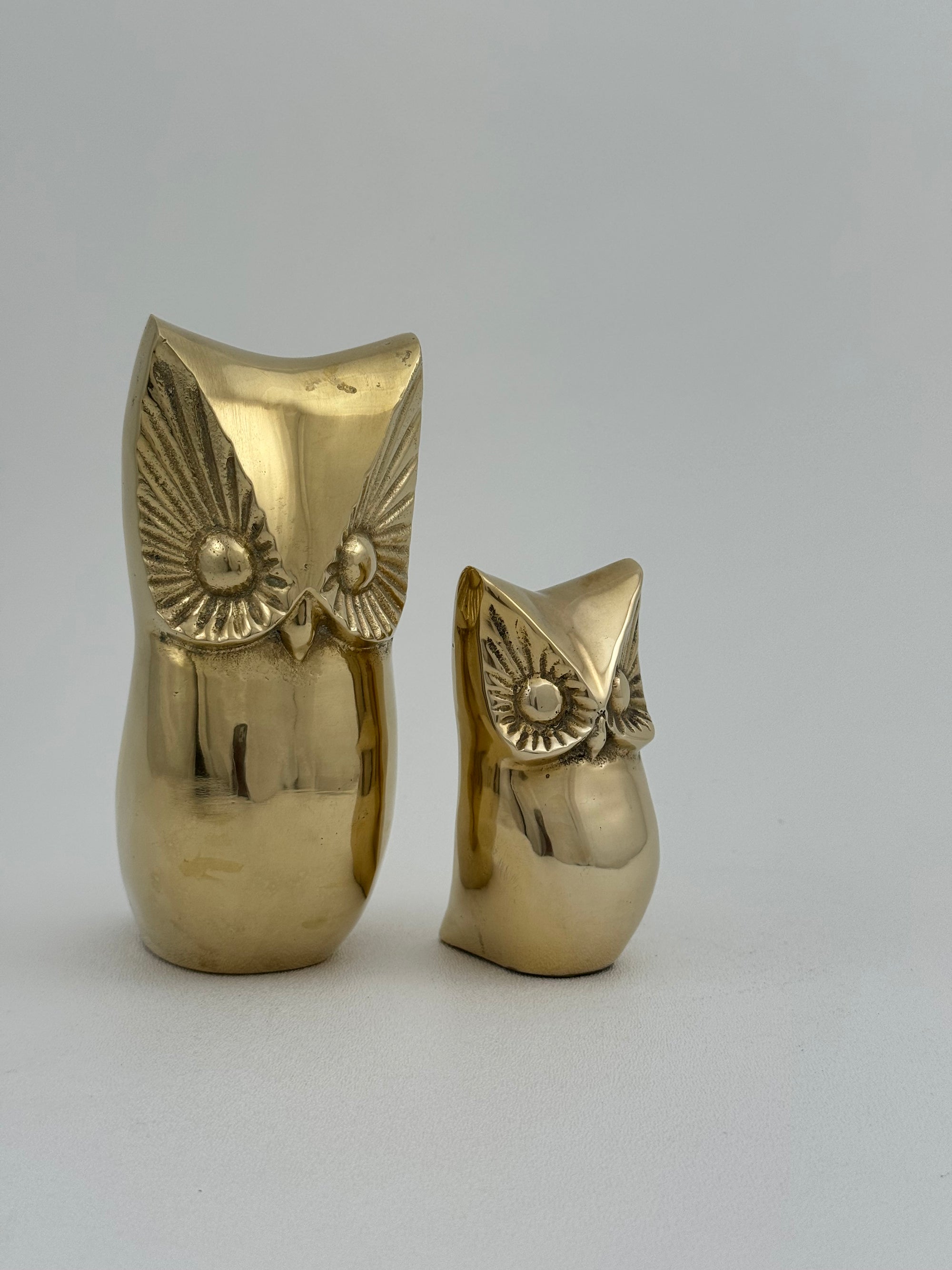 Vintage Brass Owl and Owlet-Pair