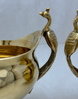 Vintage Brass Flower Bowls With Peacock Handles-A Pair