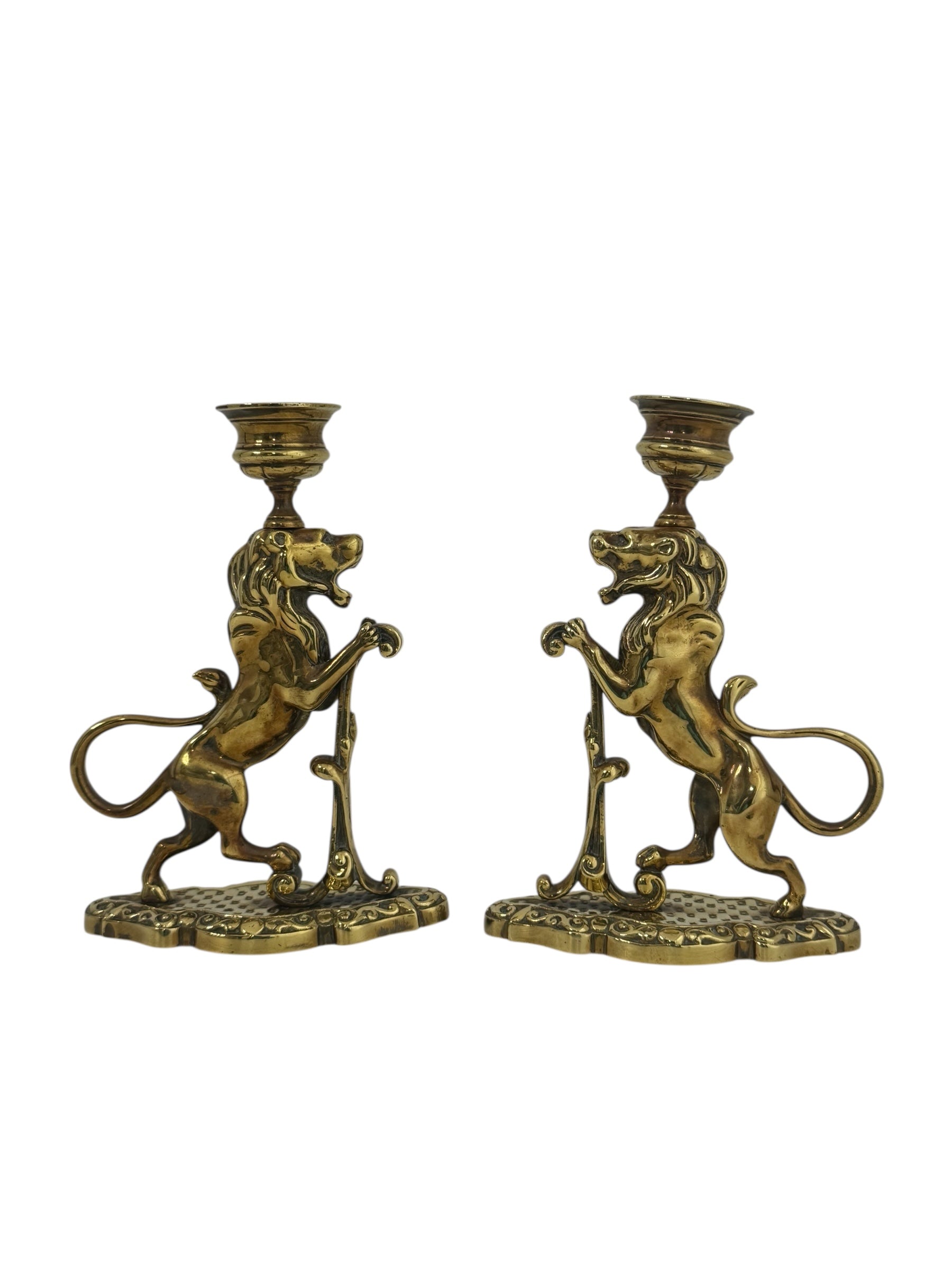 Vintage/Antique Brass Lion Candleholders- A Pair