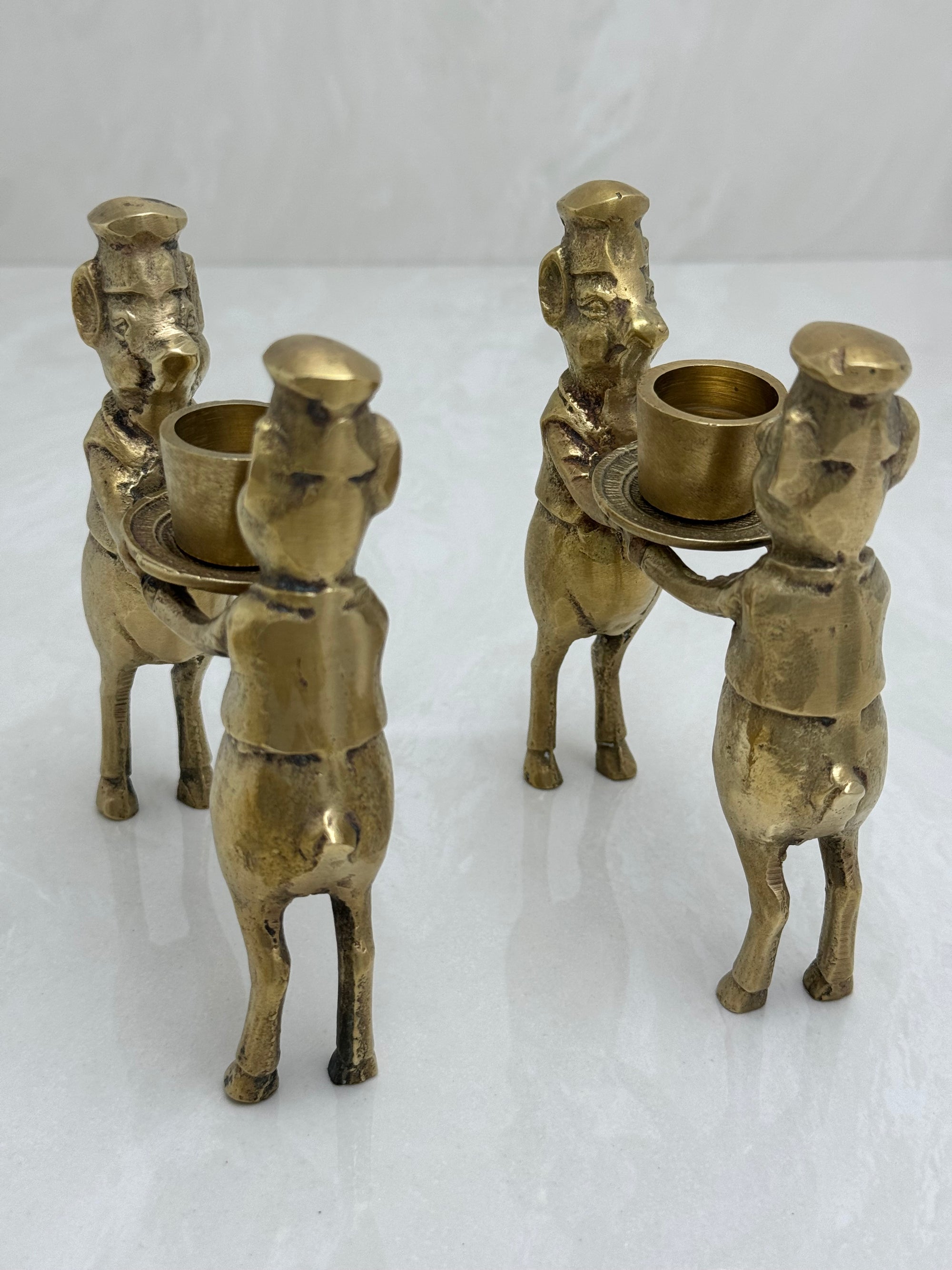 Vintage Bronze Pig Chef Candleholders-A Pair