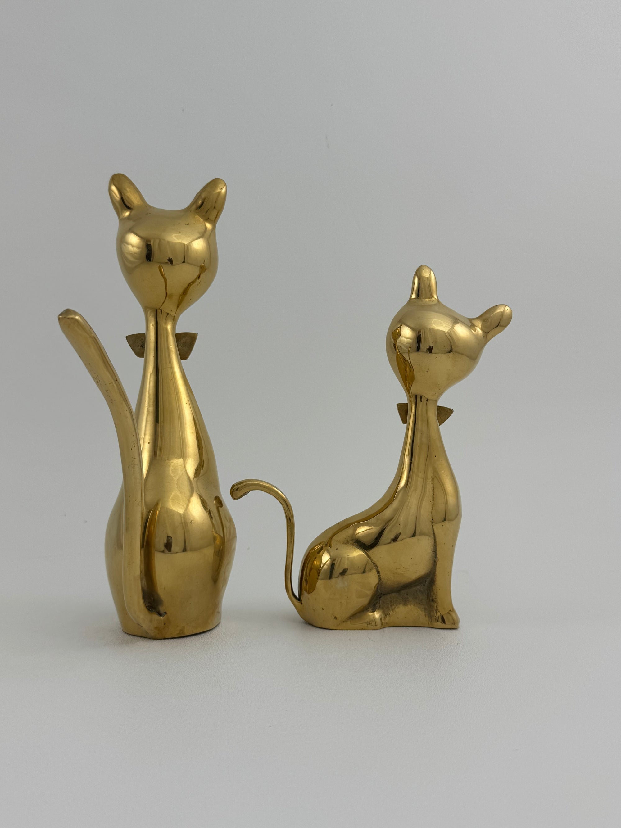 Vintage Brass Cats with Bow tie-A Pair