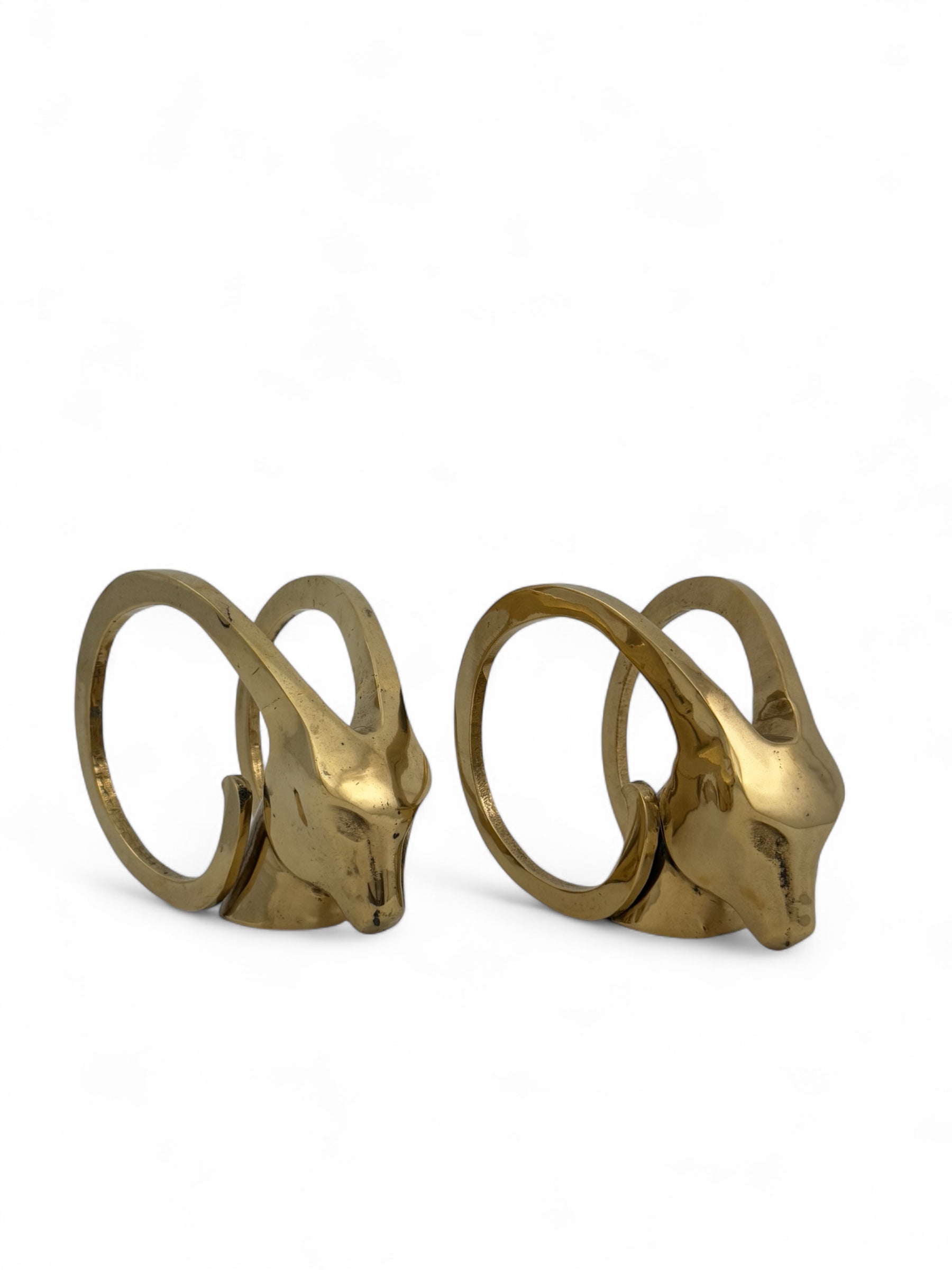 Vintage Brass Rams with Curled Horns-A Pair
