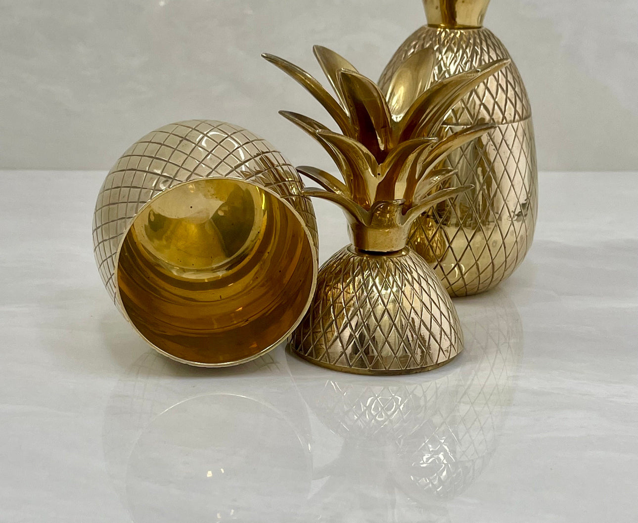 Vintage Brass Pineapple Trinket Containers- A Pair