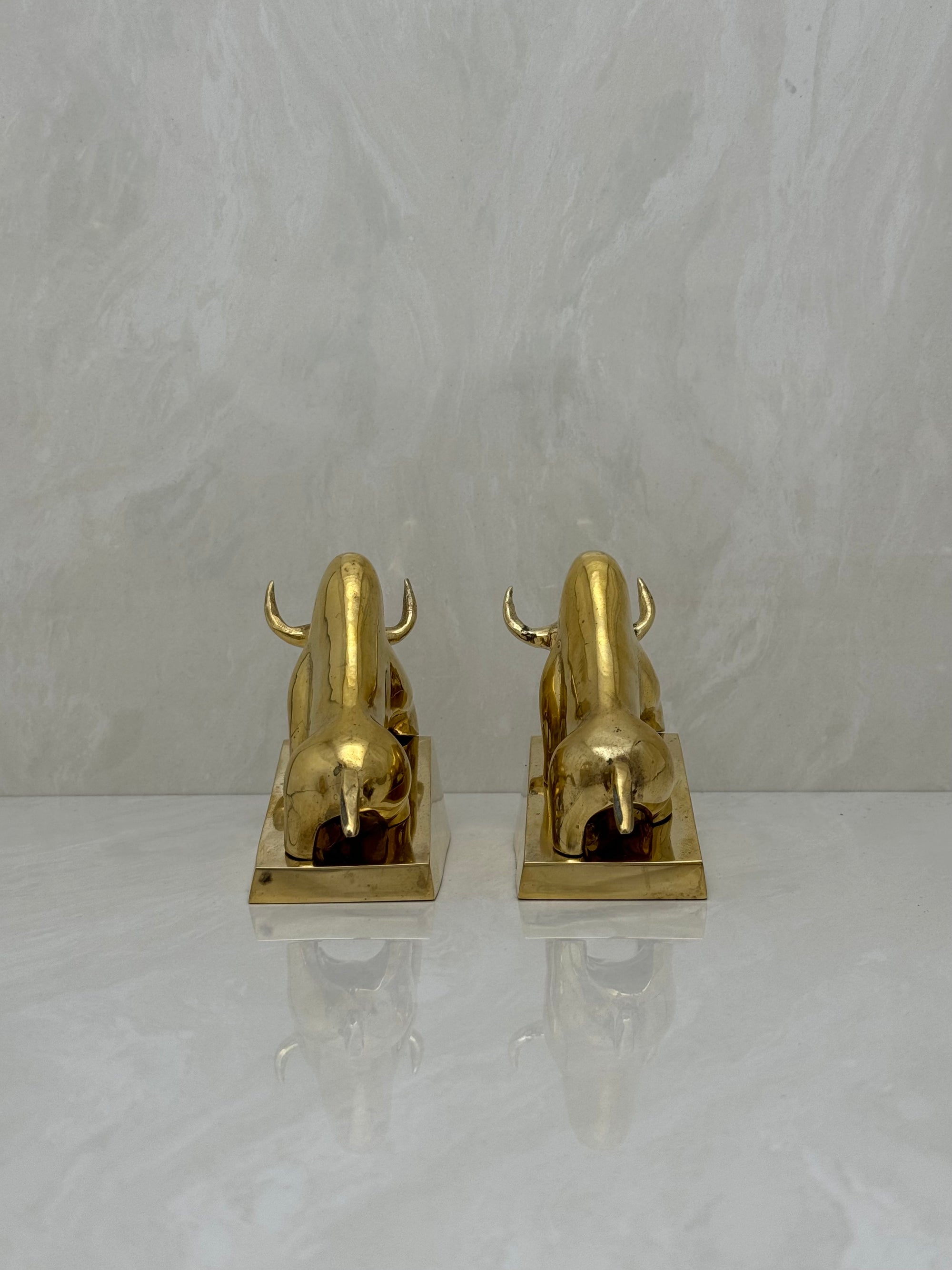 Vintage Brass Charging Bulls-A Pair