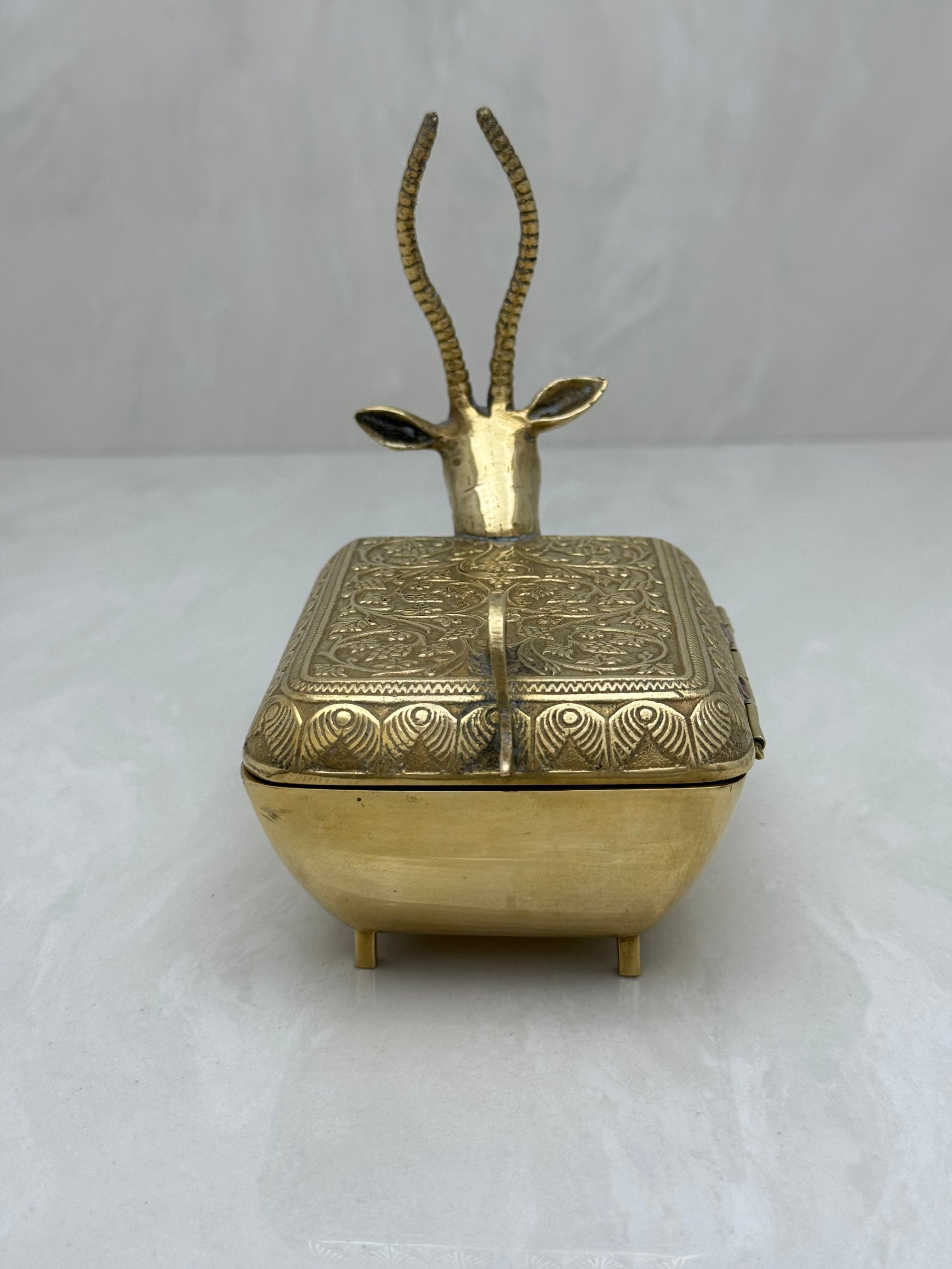 Vintage Brass Antelope Trinket Box