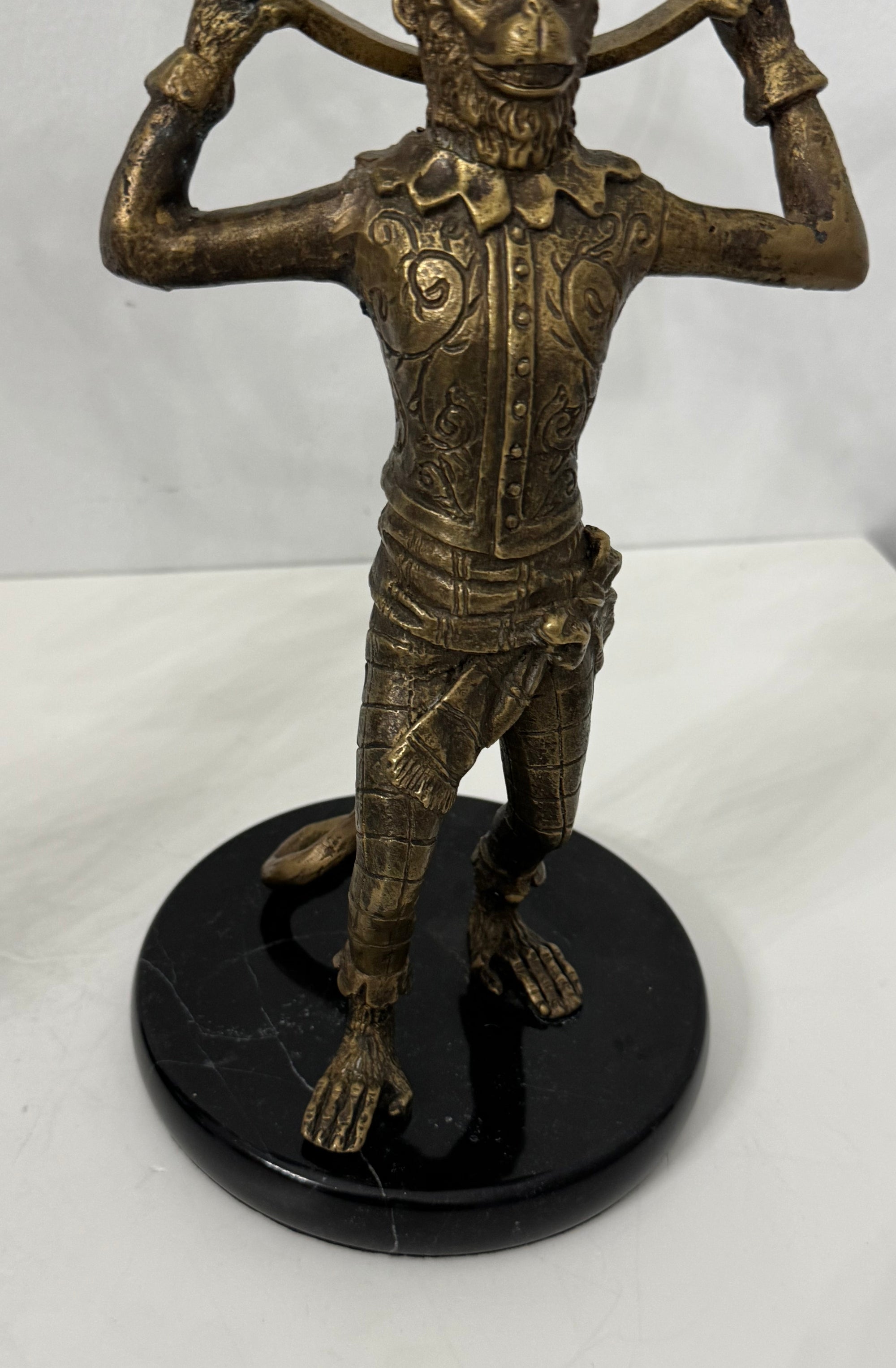 Vintage Brass Monkey Candleholders on Black Marble Bases | Mid-Century Exotic Pair