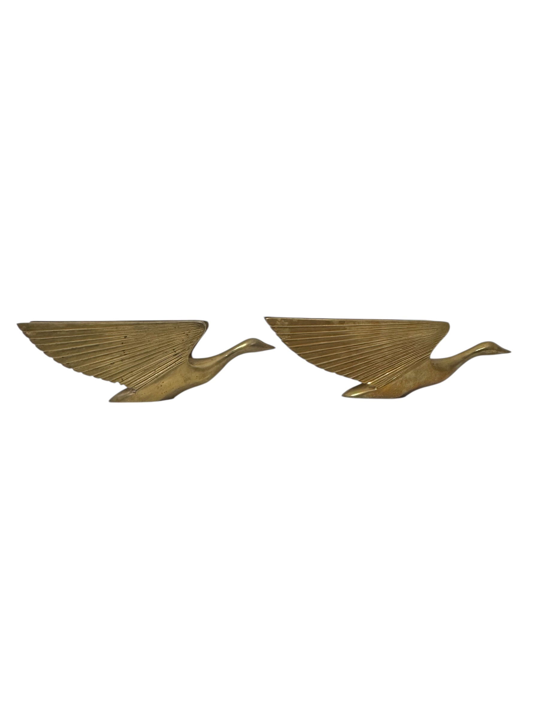 Vintage 1987 Kinder Harris Brass Flying Geese Sculptures – Mid-Century Modern Bird Figurines – Made in Korea