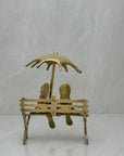 Vintage Brass Charming Frogs on Bench Under Umbrella