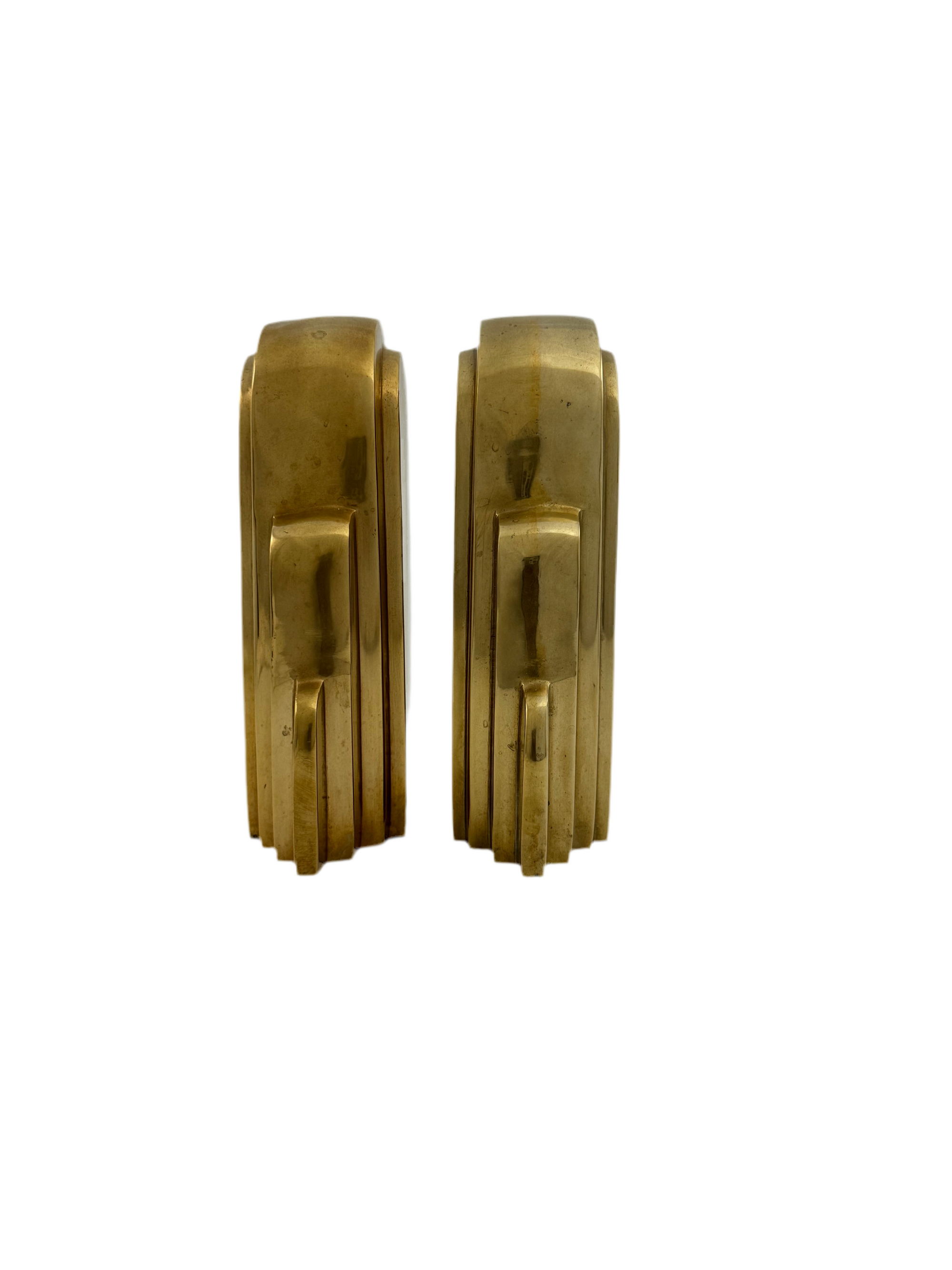 Vintage Art Deco Brass Bookends – Stepped Skyscraper Design (7.5” Tall)-A Pair