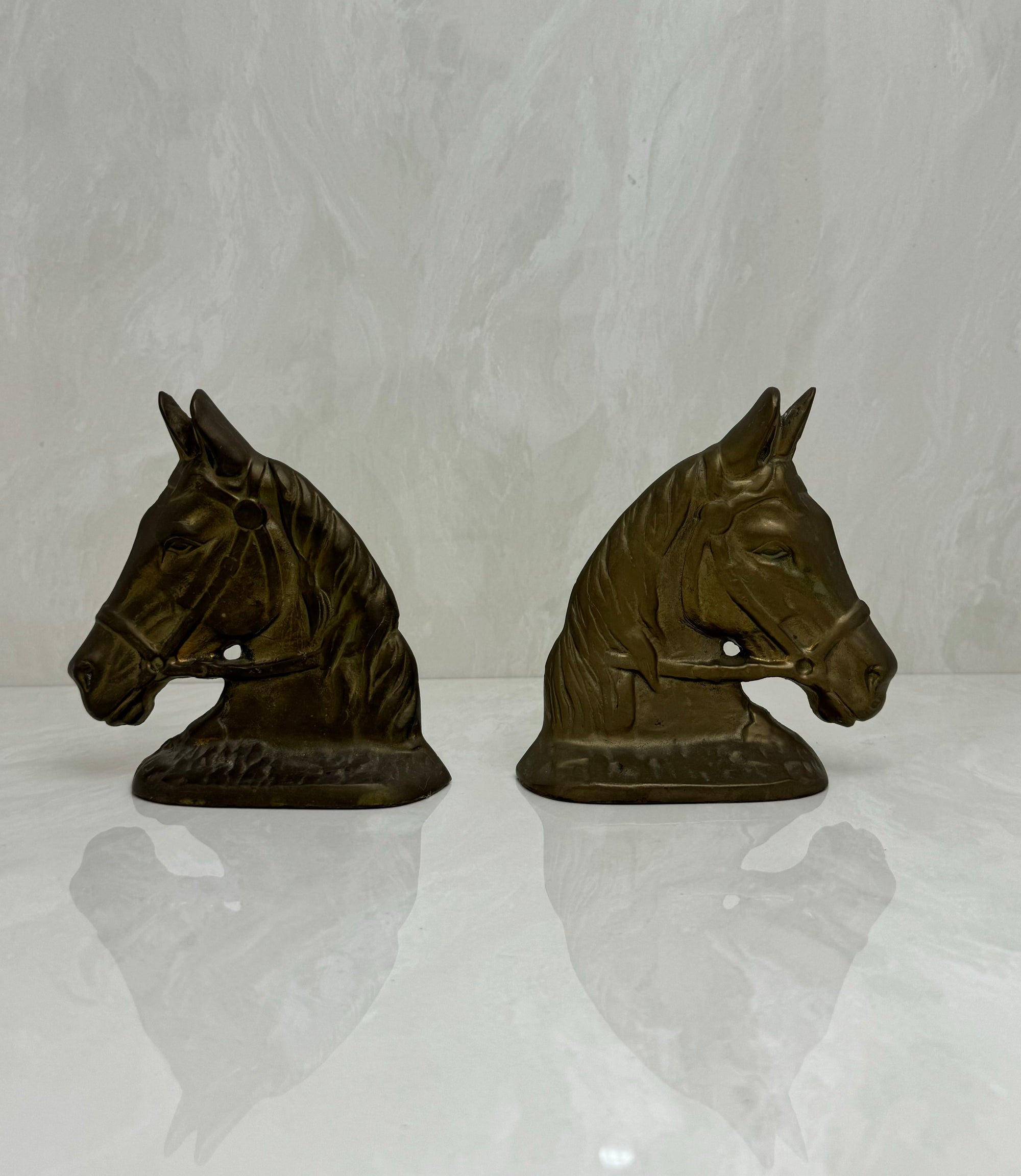Vintage Brass Horse Head Bookends – Equestrian Mid-Century Set