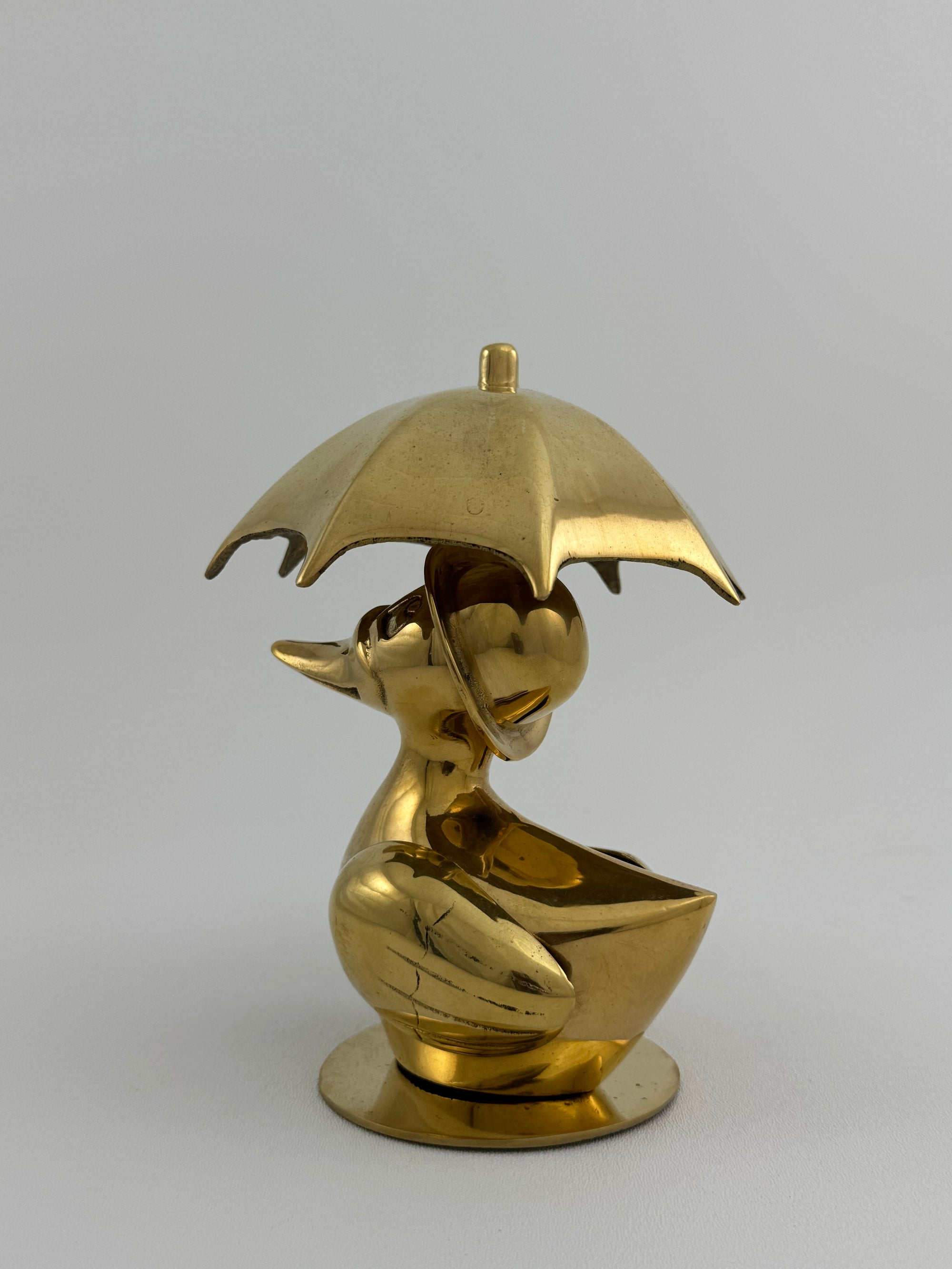 Vintage Brass Duck Under Umbrella