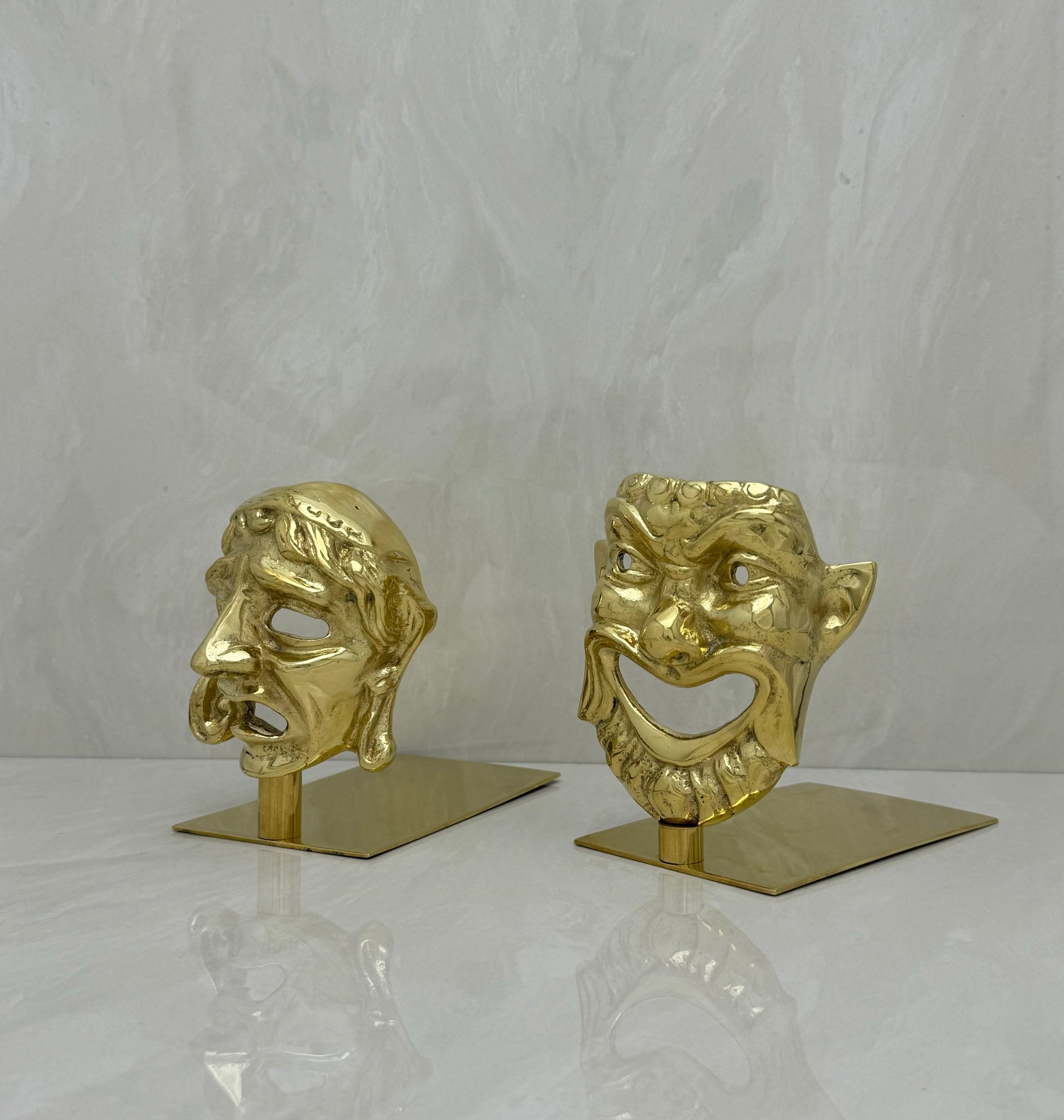 Greek Drama Mask Bookends Comedy And Tragedy-A Pair